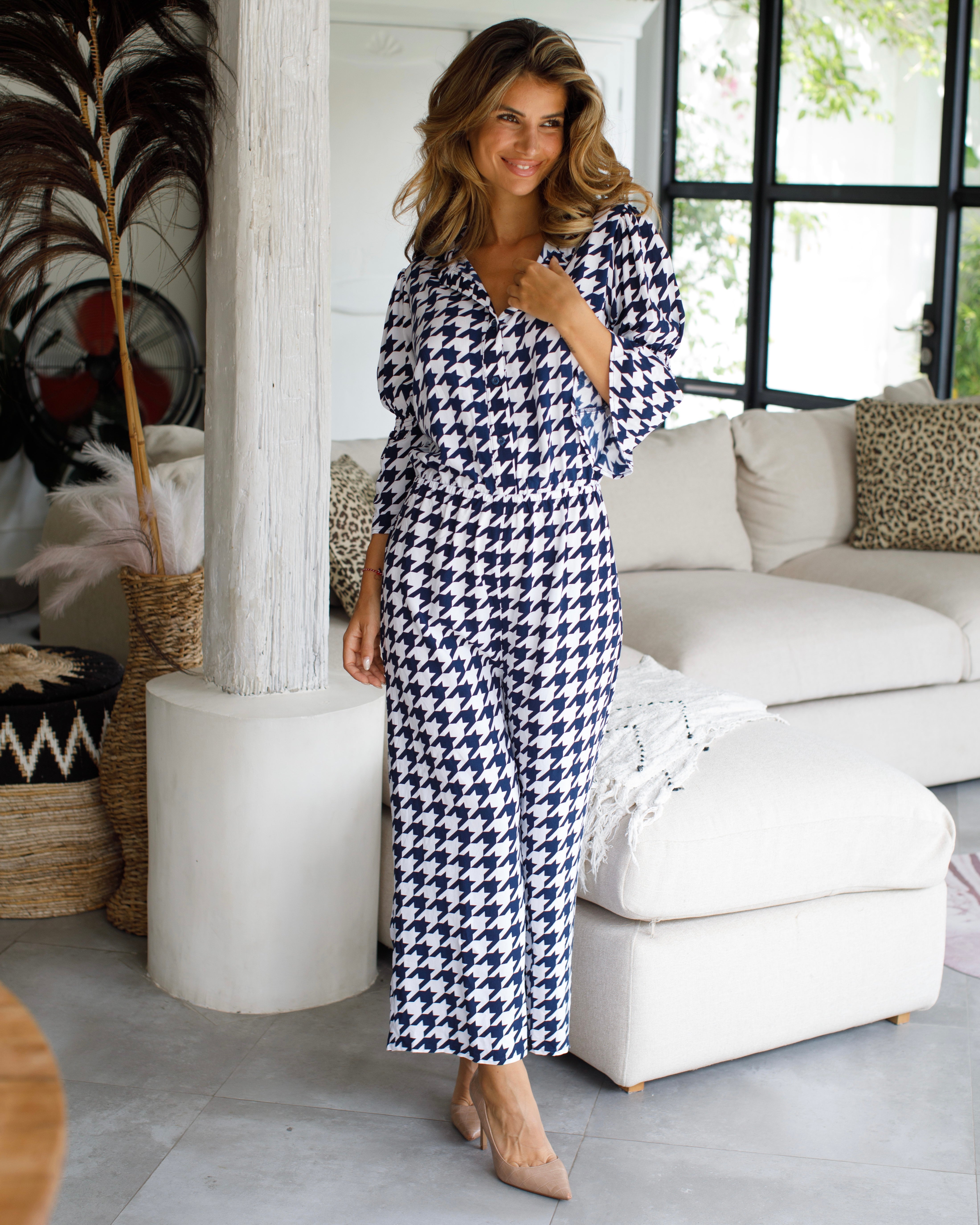 London Jumpsuit - Navy/White Houndstooth