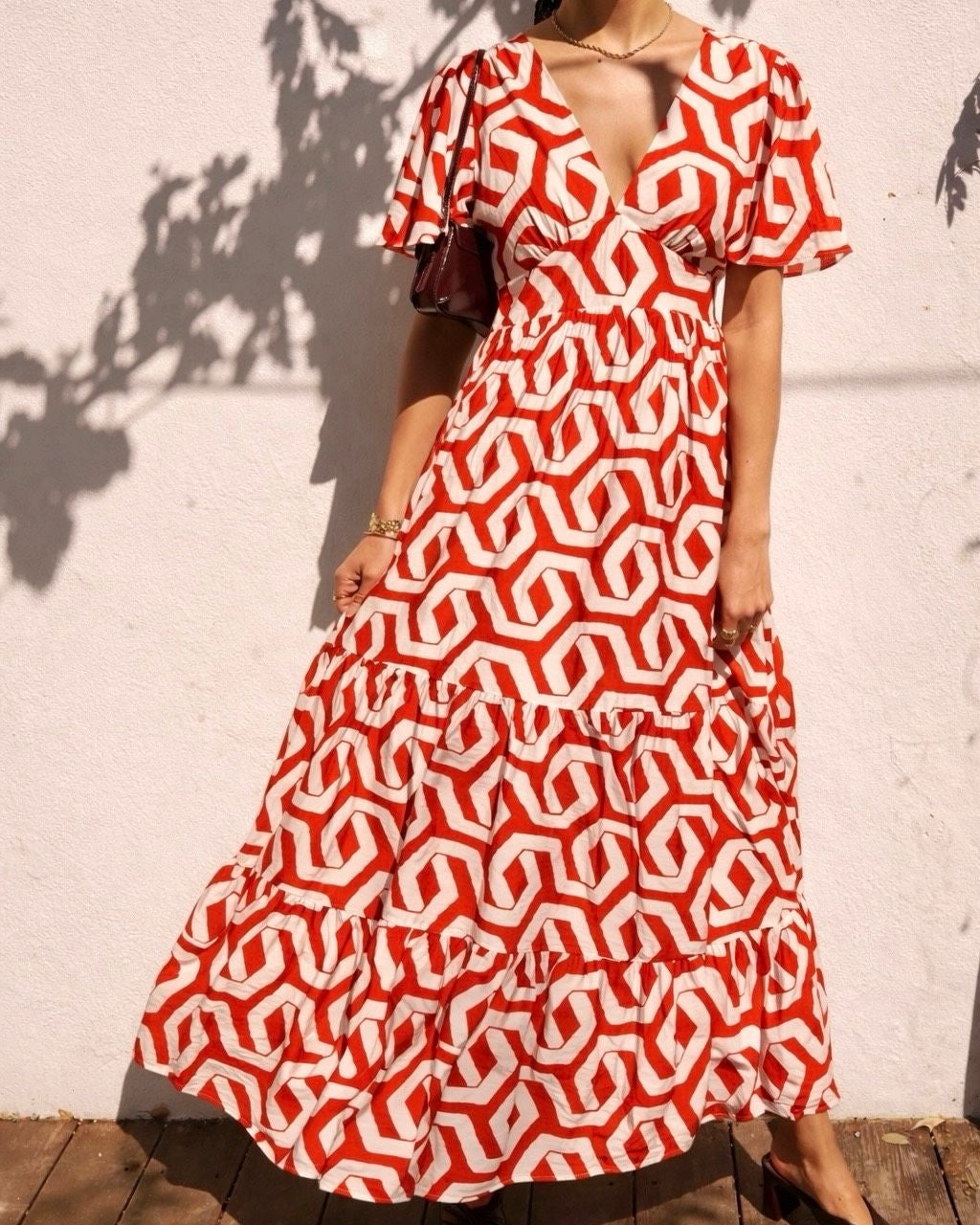 Juliette Dress - Orange Geometric