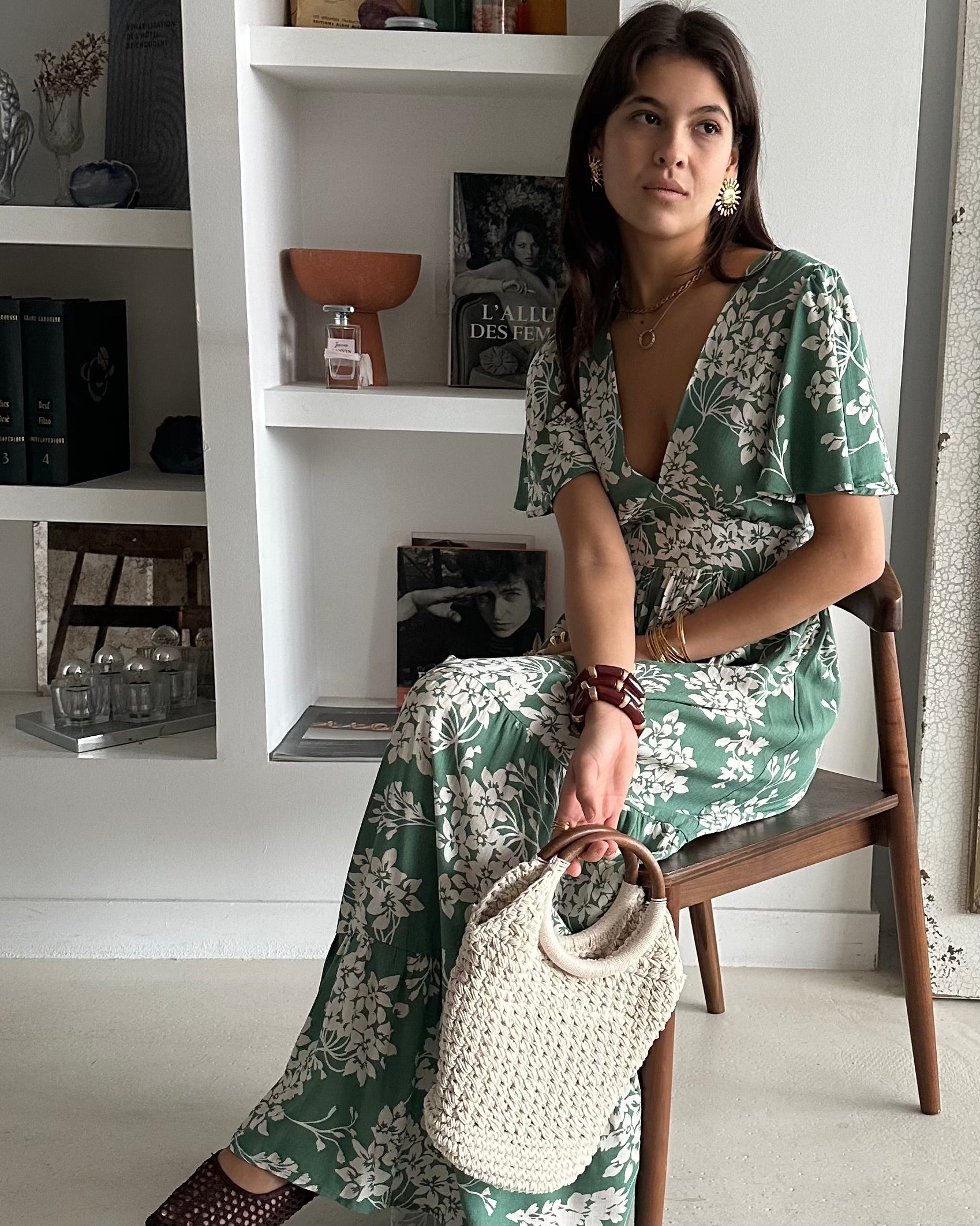 Juliette Dress - Green/White Floral
