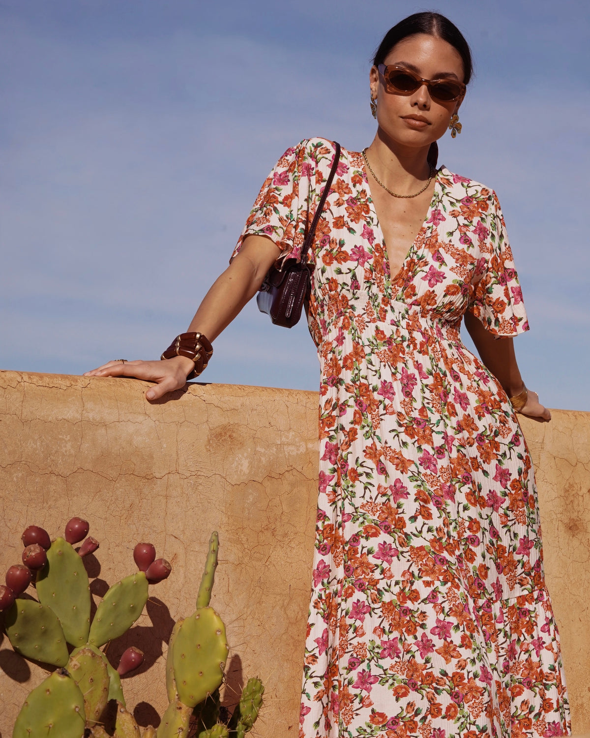 Juliette Dress - Orange/Fuchsia Twig