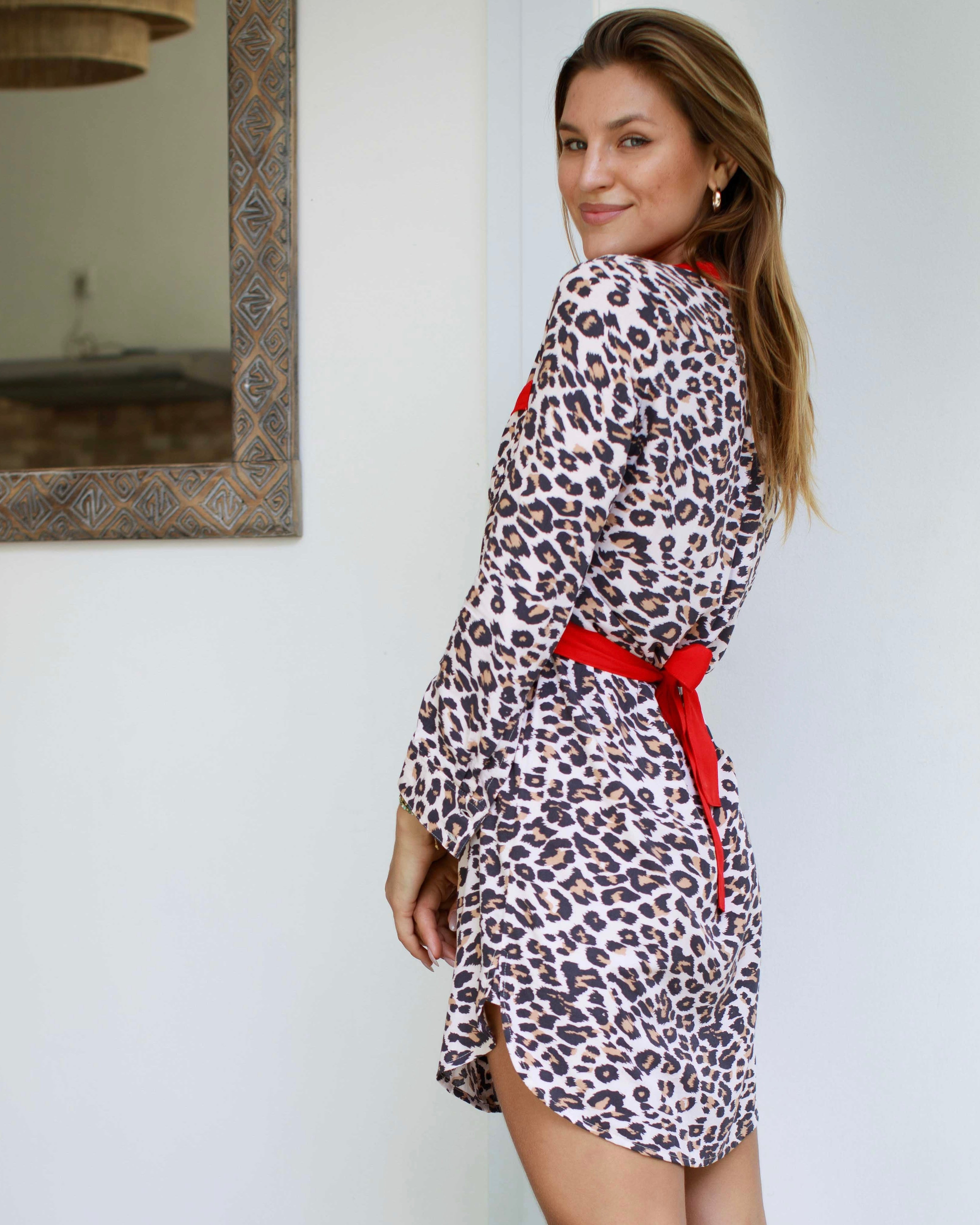 Maria Dress - Leopard / Red Trim