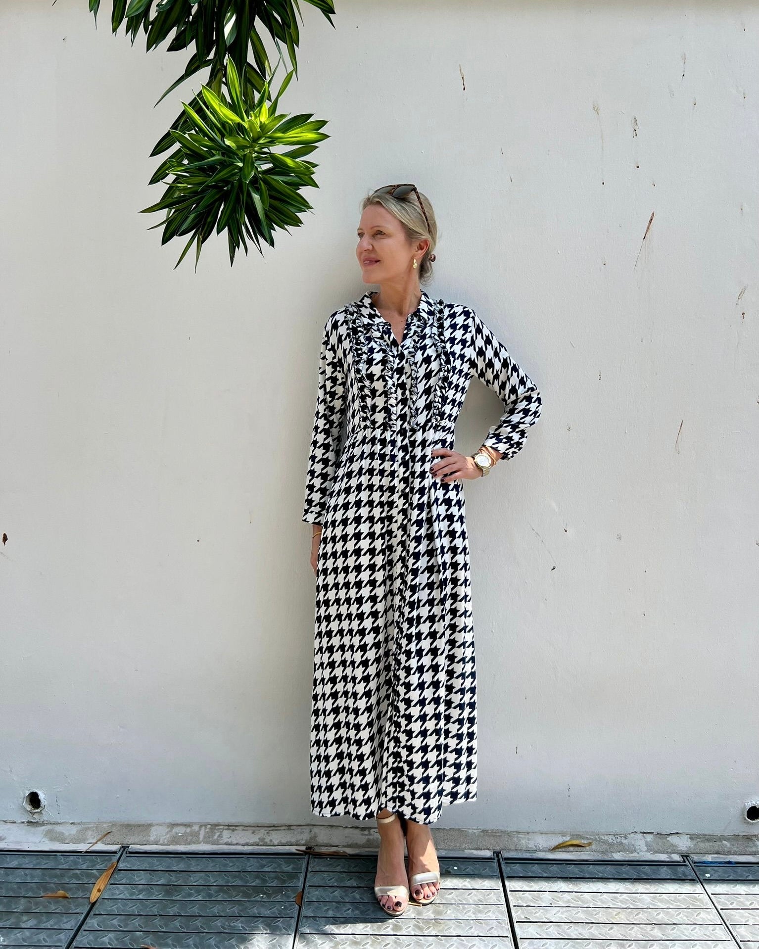 Melissa Dress - Navy/White Houndstooth Bamboo