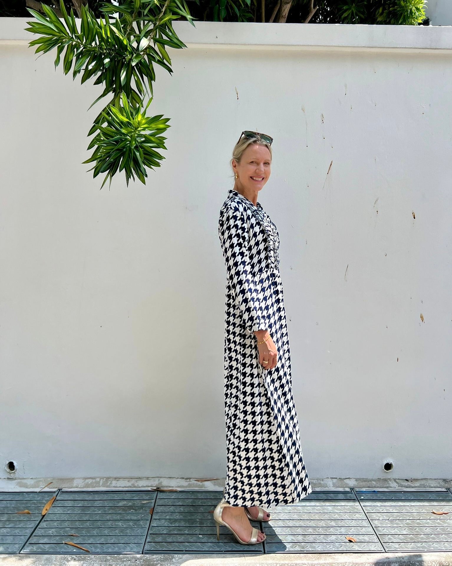 Melissa Dress - Navy/White Houndstooth Bamboo