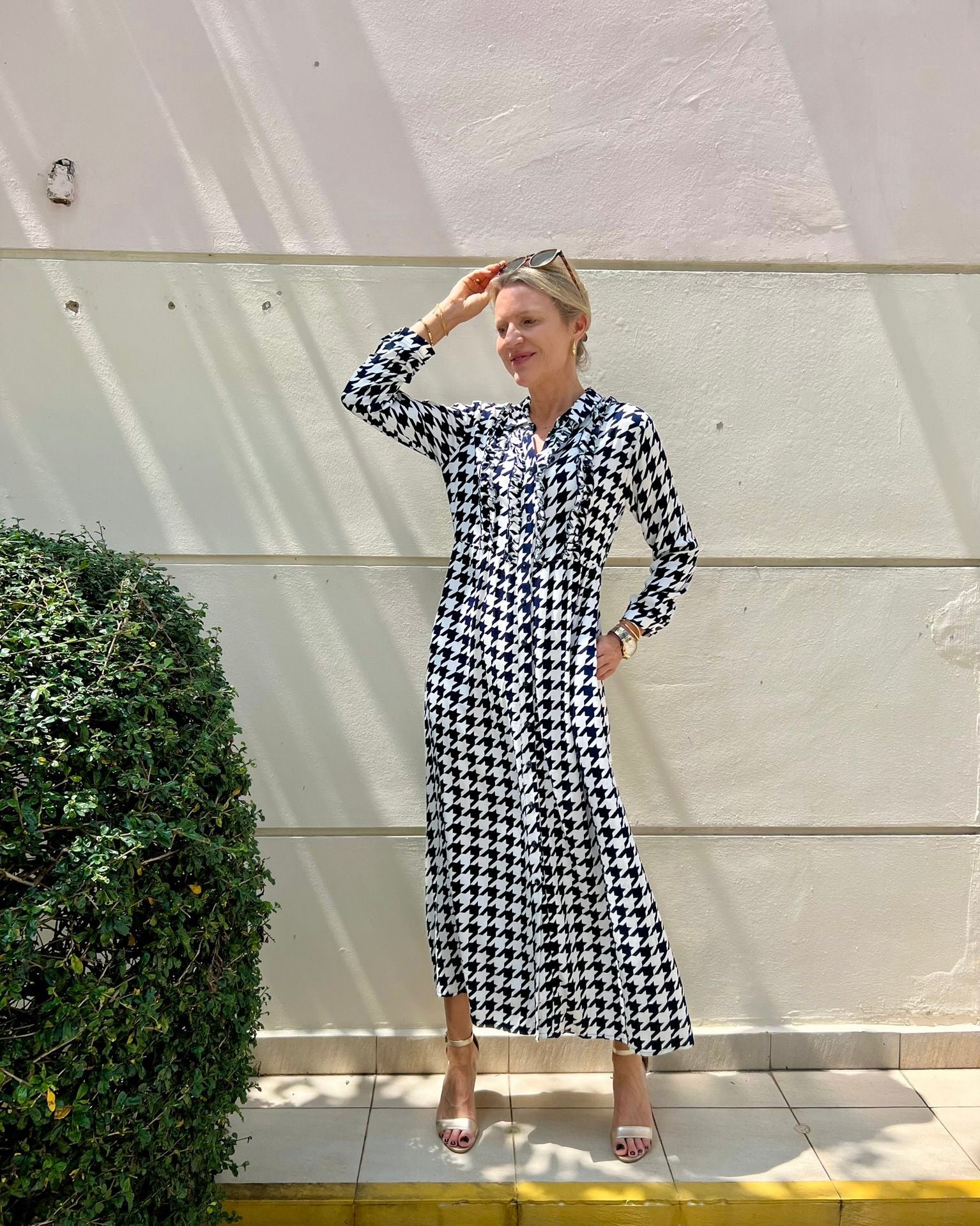 Melissa Dress - Navy/White Houndstooth Bamboo