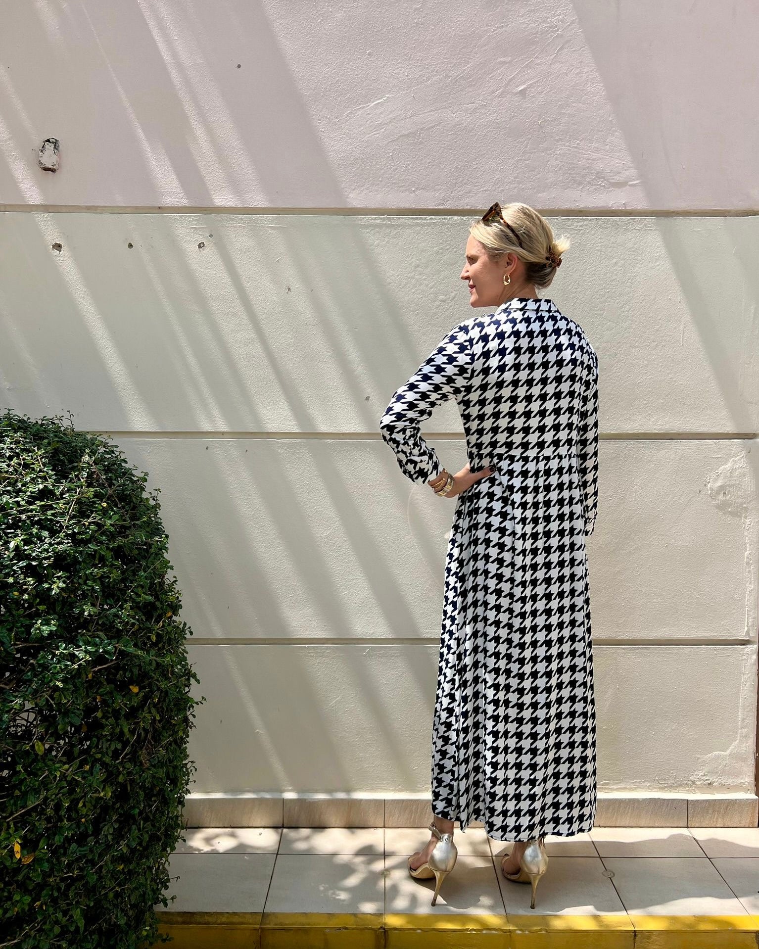 Melissa Dress - Navy/White Houndstooth Bamboo