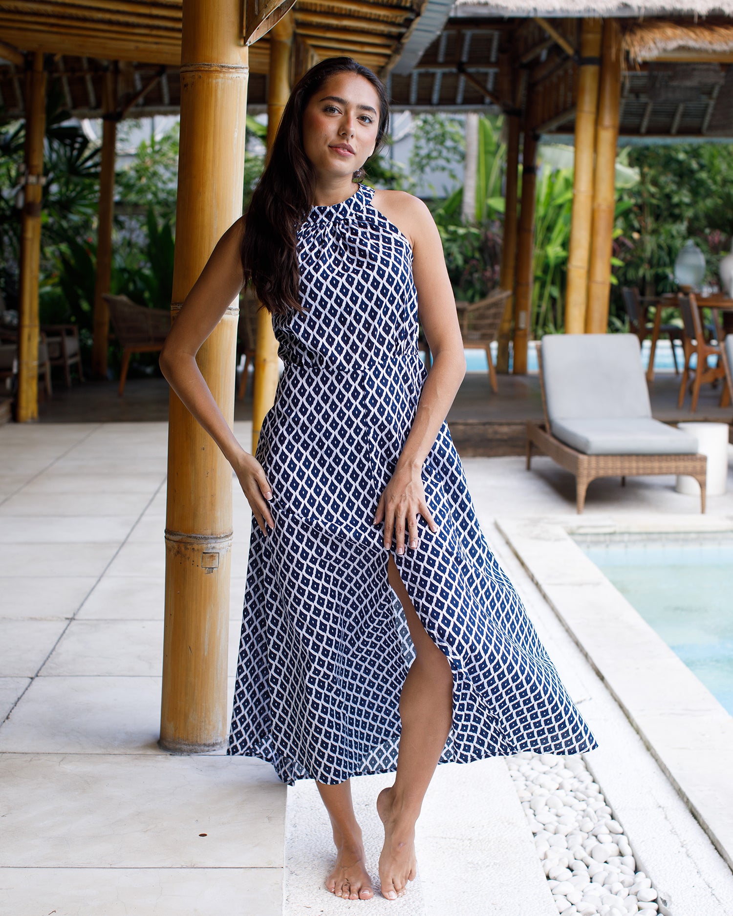 Metis Dress - Navy Trellis Cotton