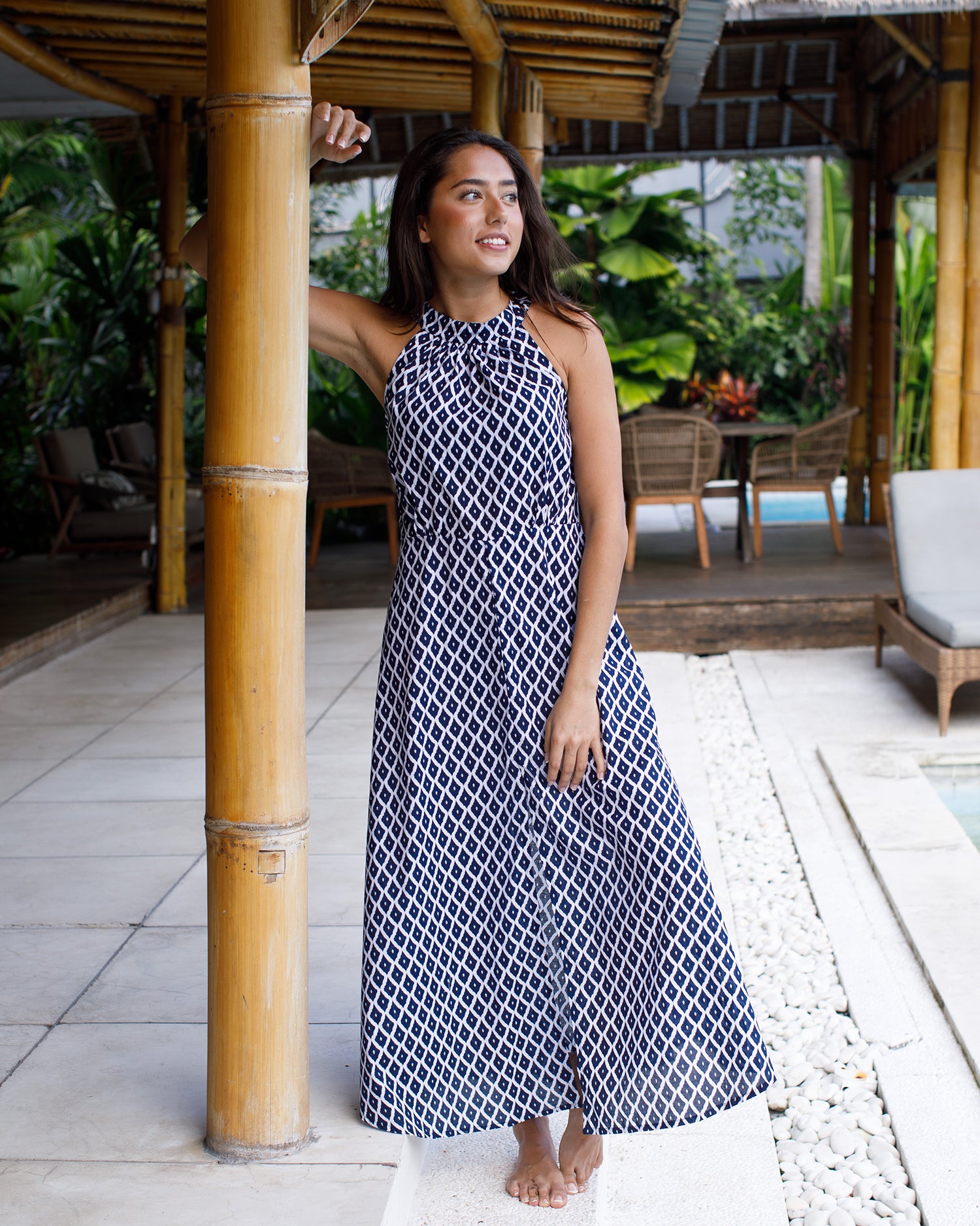 Metis Dress - Navy Trellis Cotton