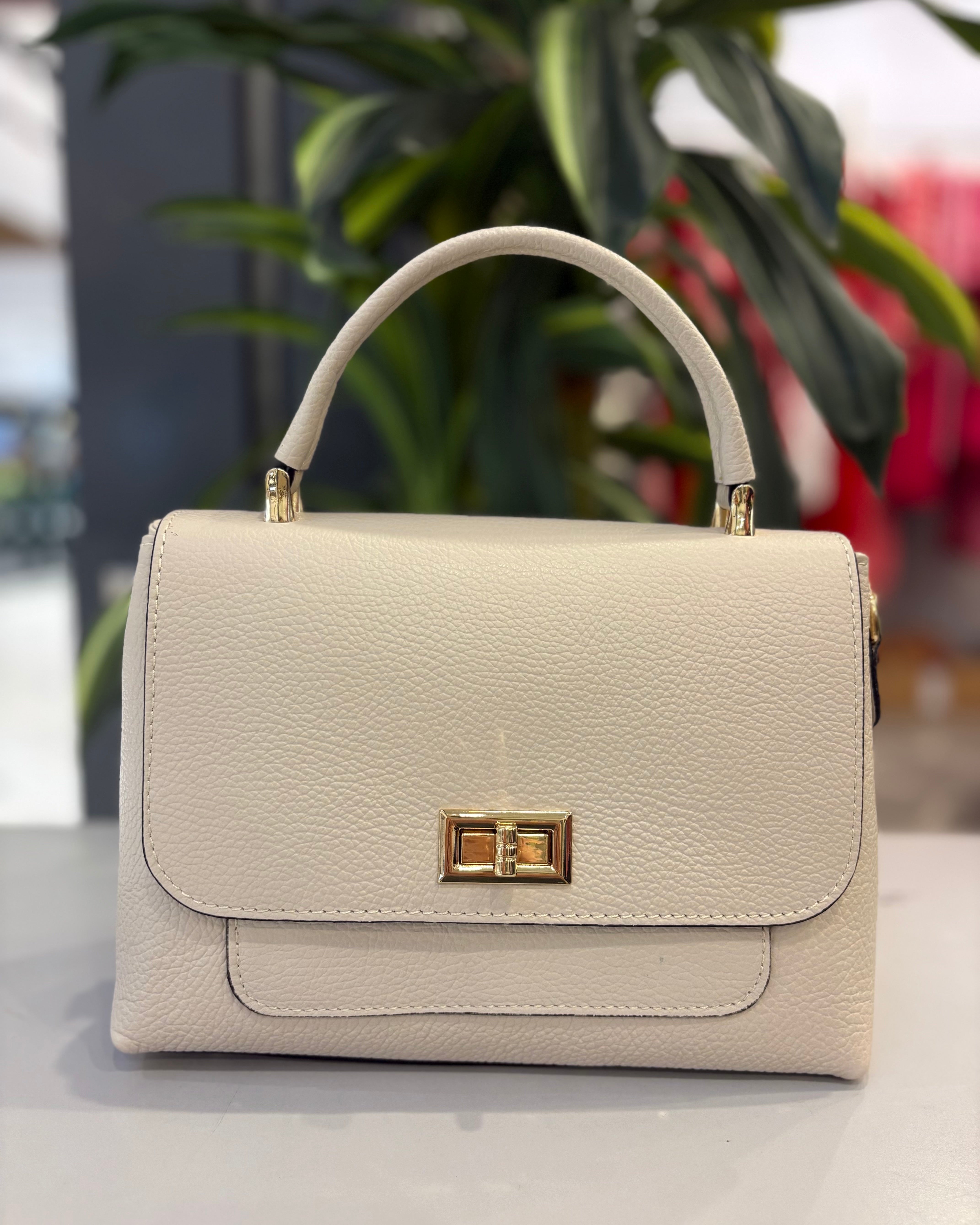 Mazzarino Leather Top Handle/Cross Body Messenger Bag - Cream