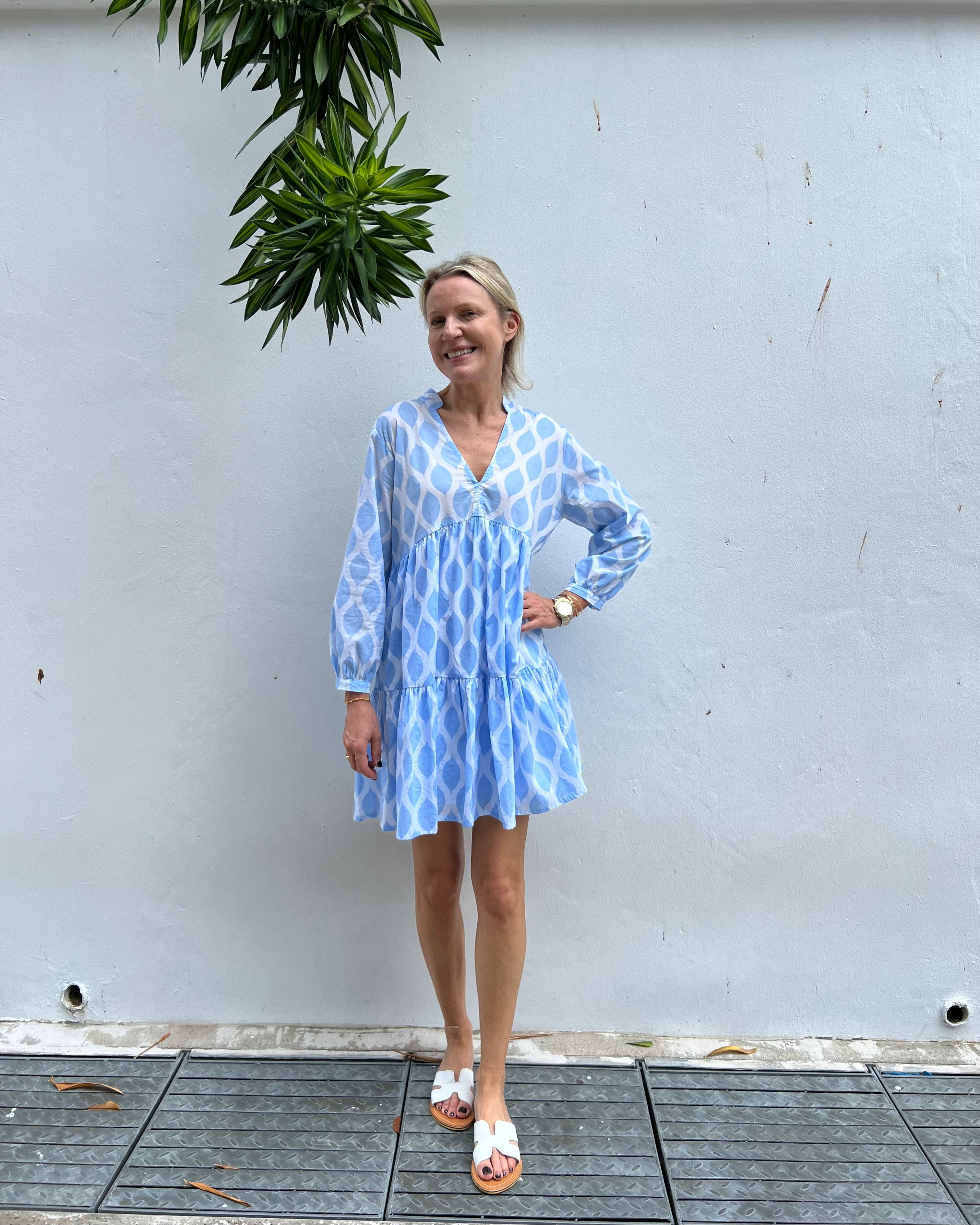 Morgan Dress - Alice Blue London Trellis Cotton