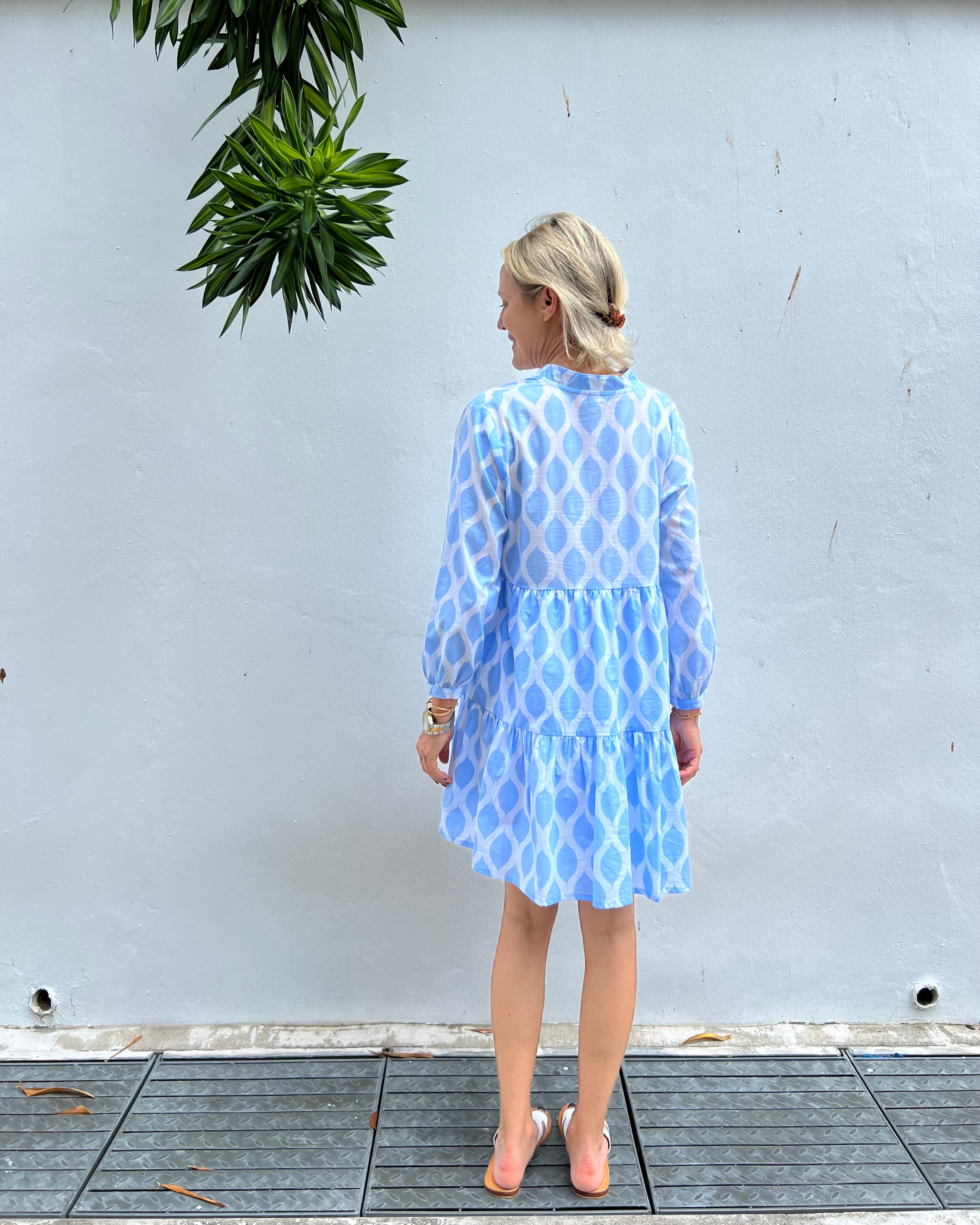 Morgan Dress - Alice Blue London Trellis Cotton