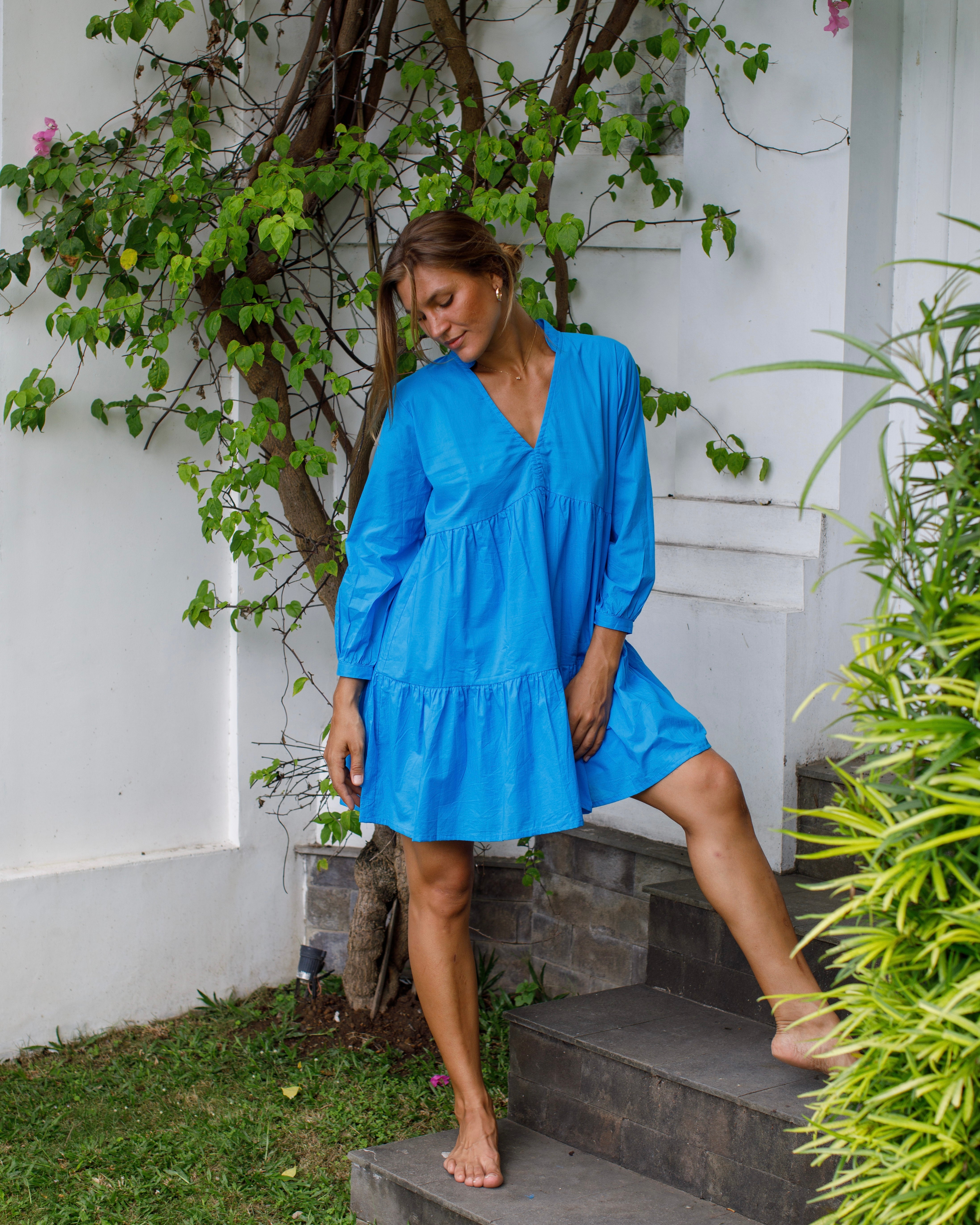 Morgan Dress - Malibu Blue Cotton