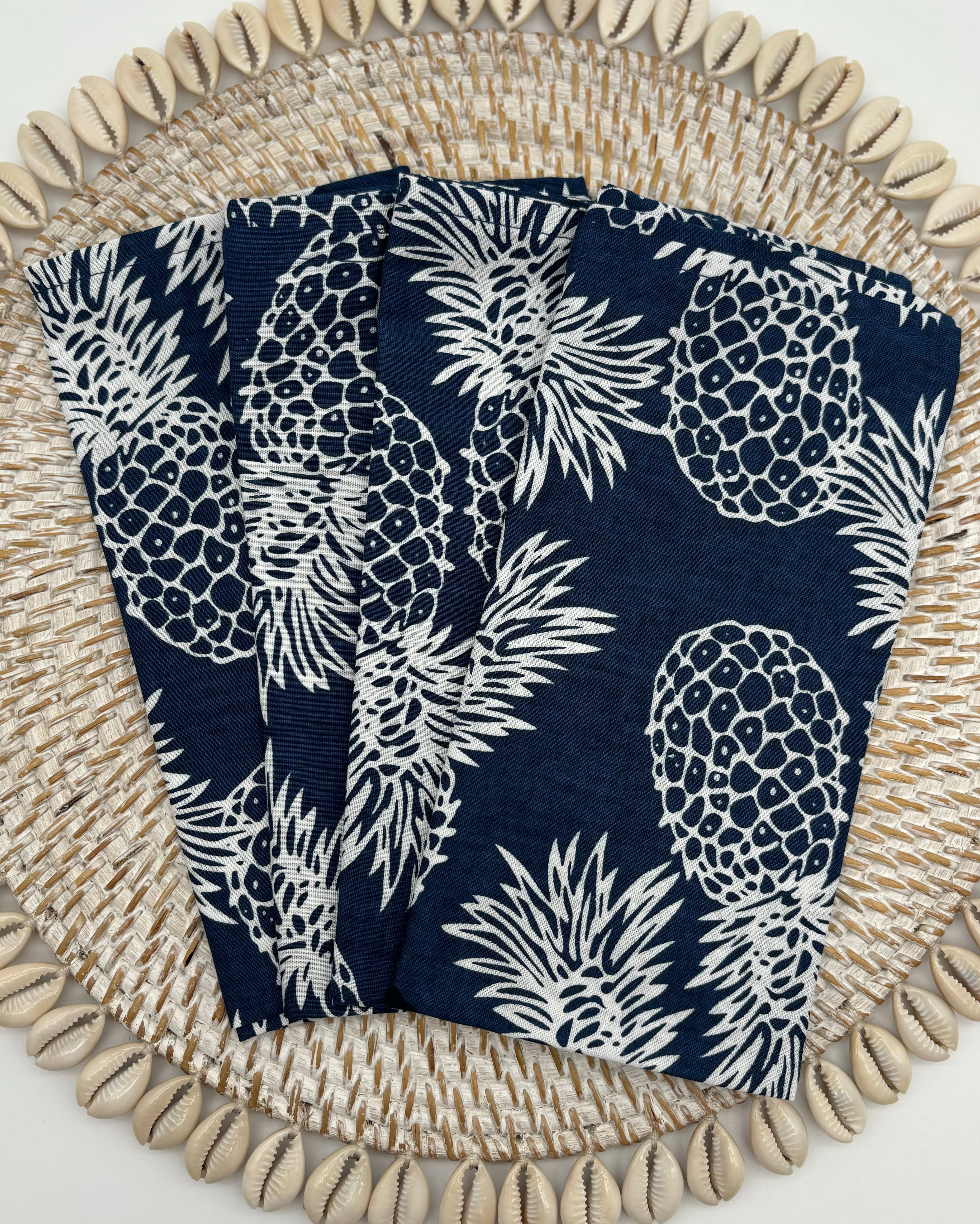 Napkins - White Pineapple on Navy (set of 4)