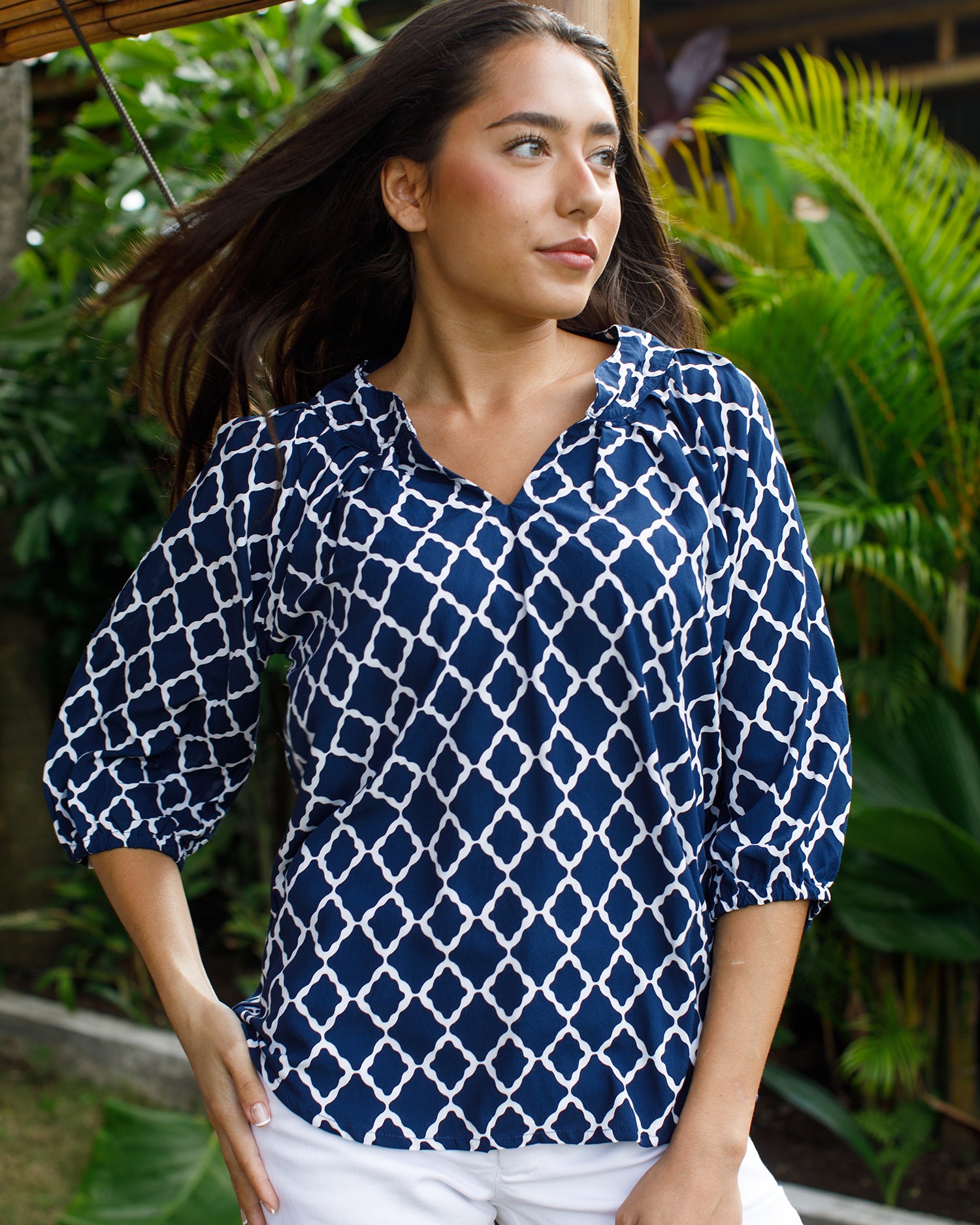 Pippa Top - Navy/White Marquis