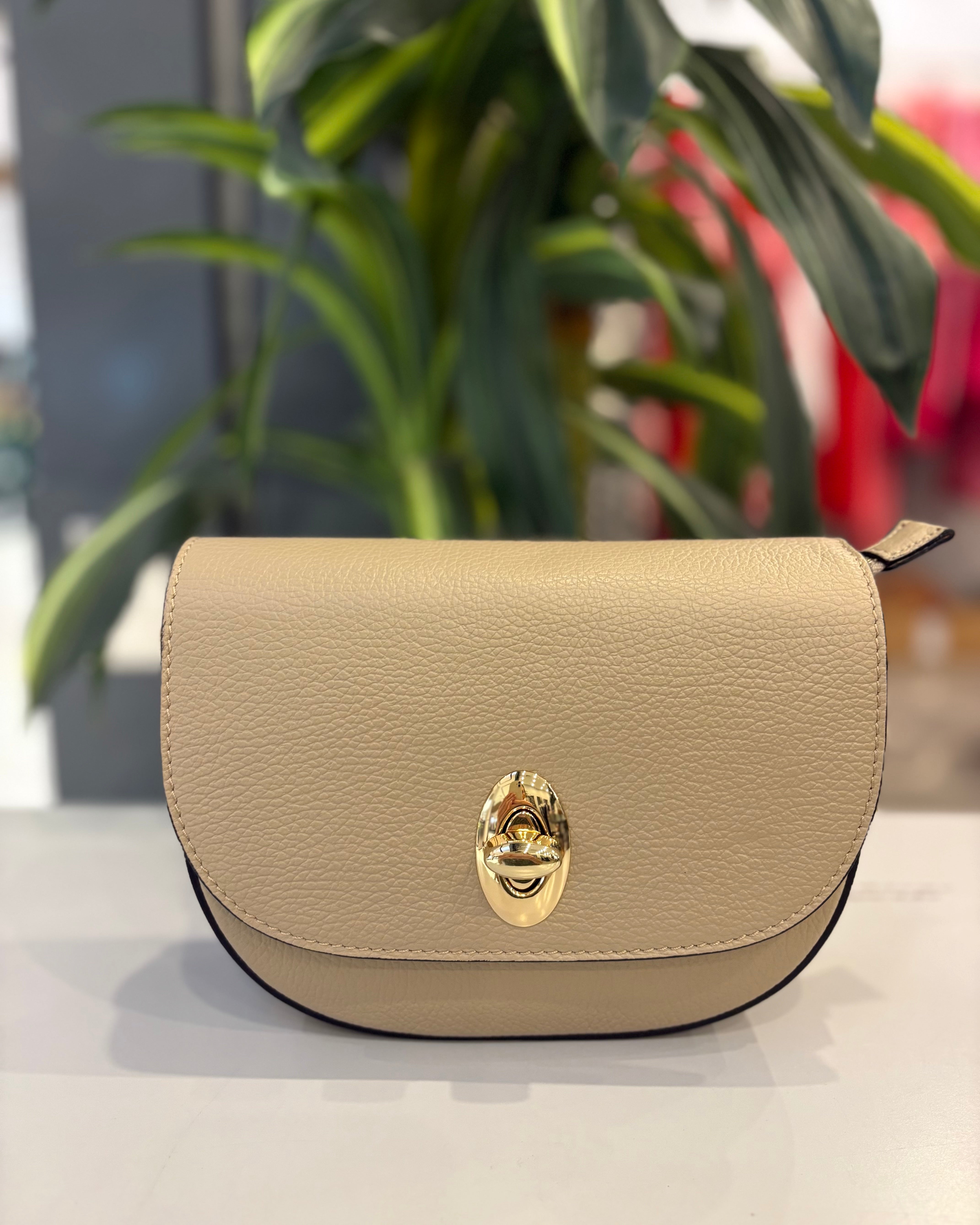 Puglia Leather Saddle Bag - Beige