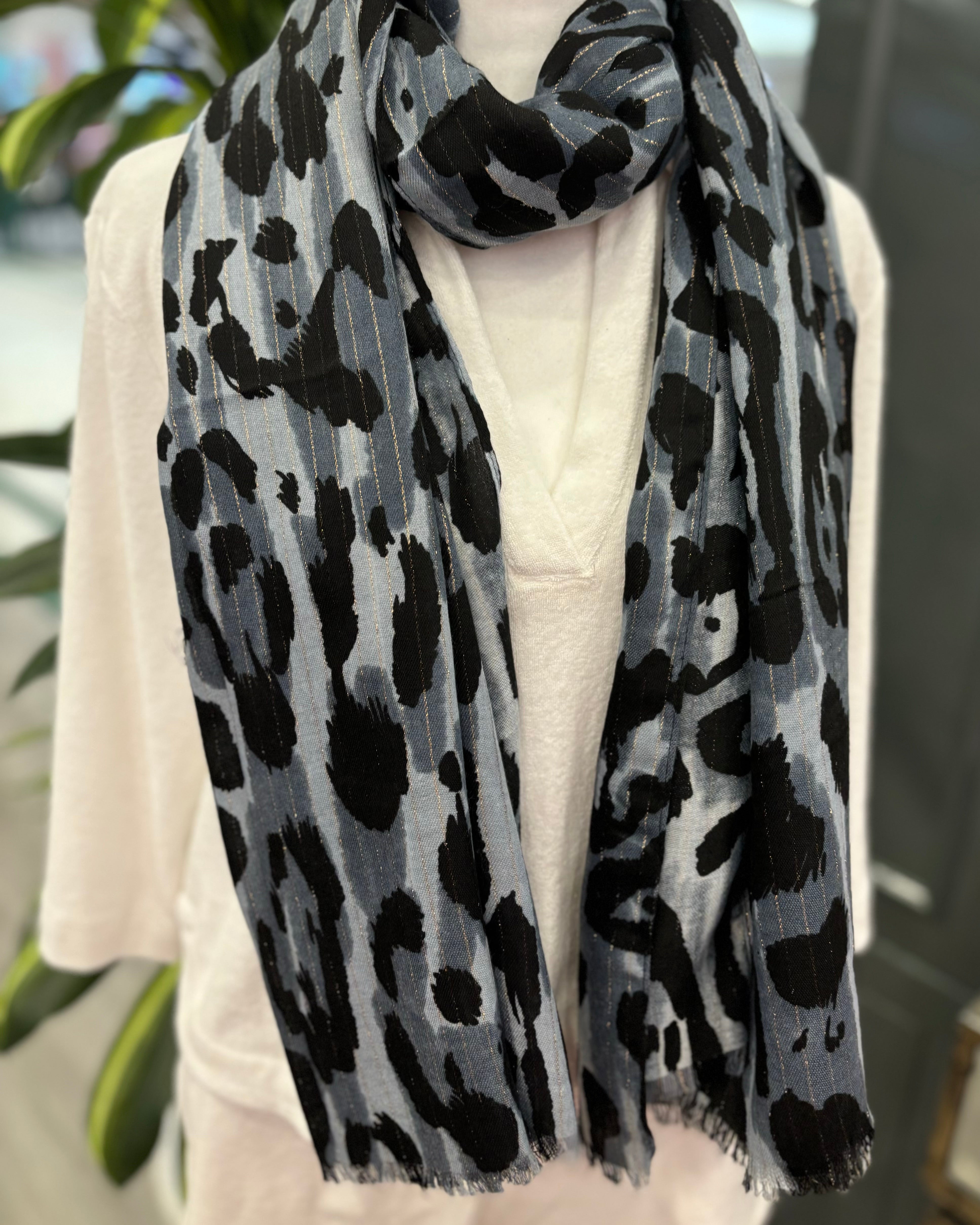 Grey Leopard/Gold Stripe Scarf