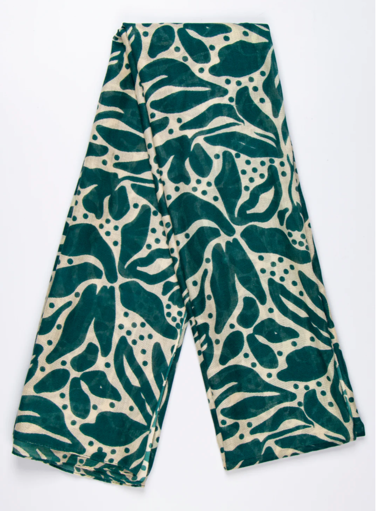 Green/Cream Floral Scarf