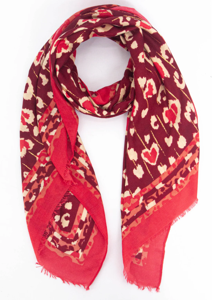 Red Leopard Border Scarf