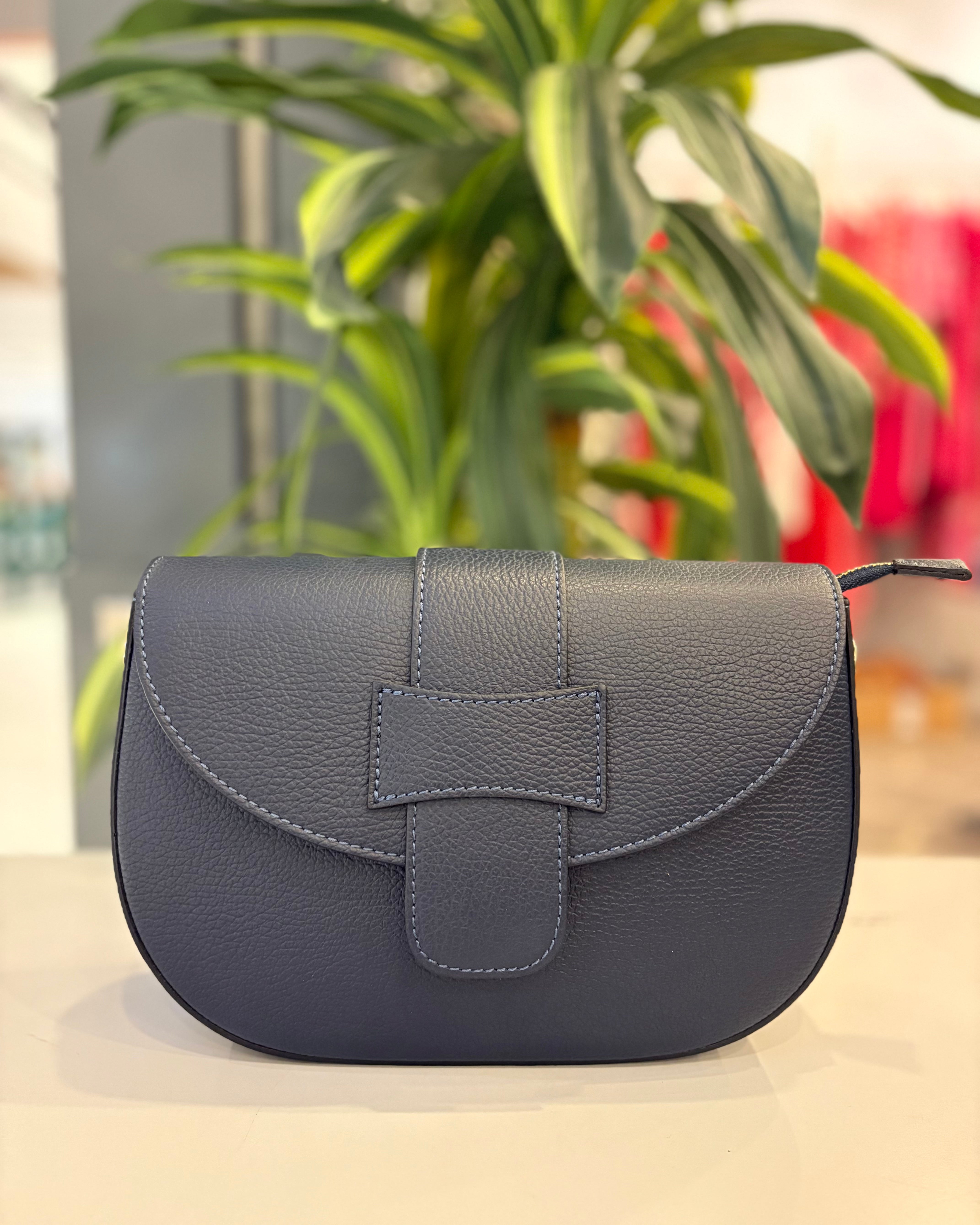 Sicilia Leather Saddle Bag - Navy