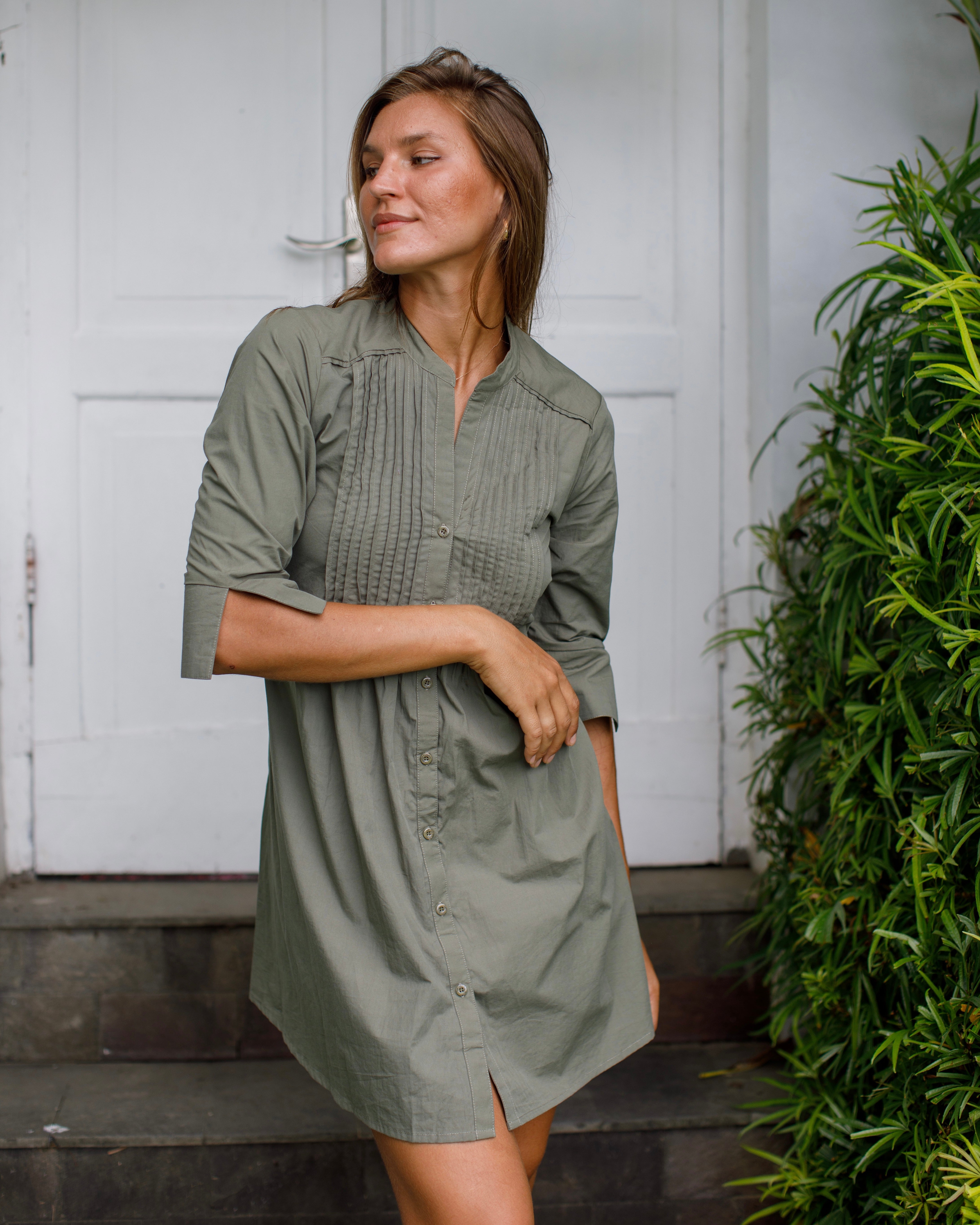 Tatum Dress - Khaki Cotton