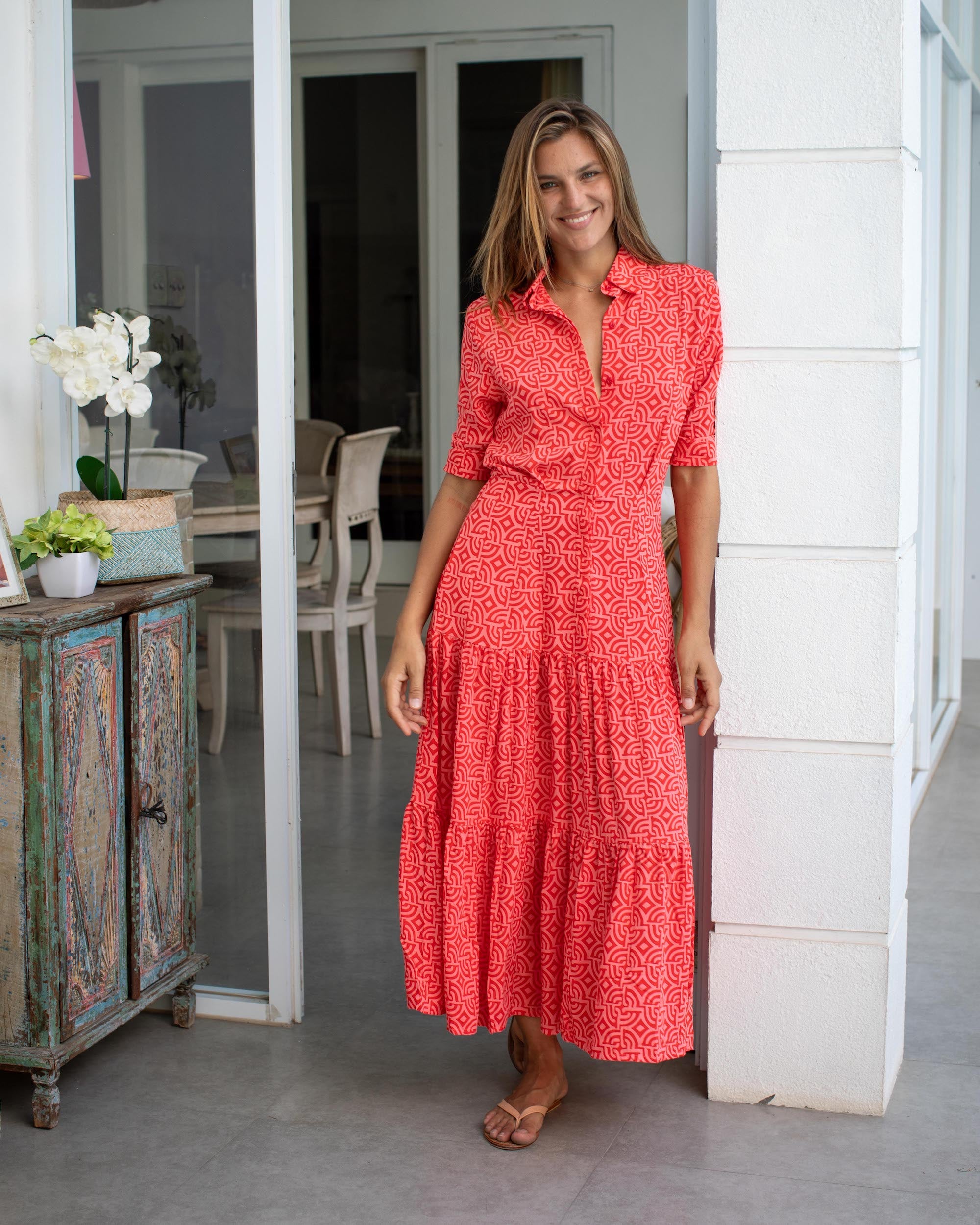 Tia Dress - Red Large Maze