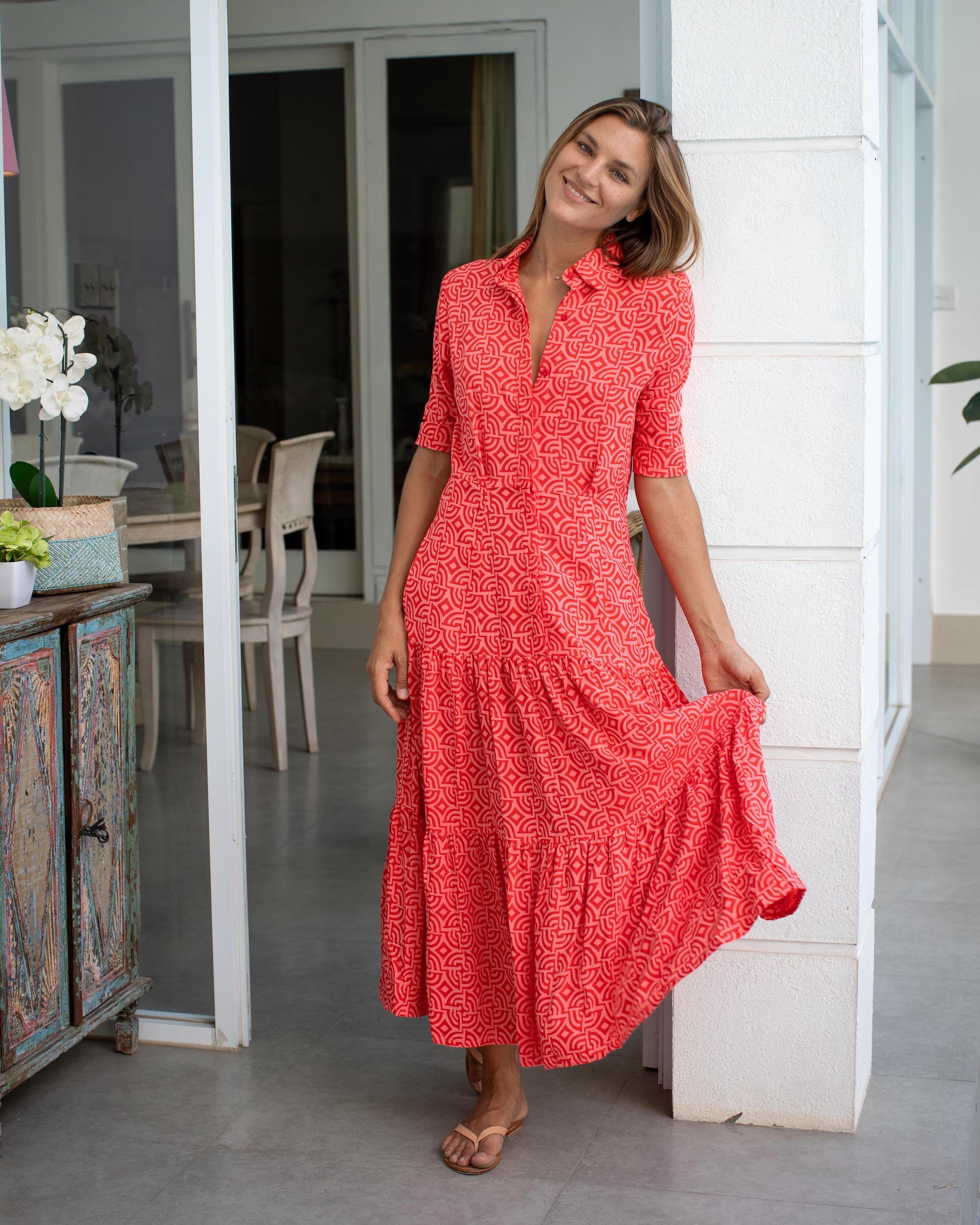 Tia Dress - Red Large Maze