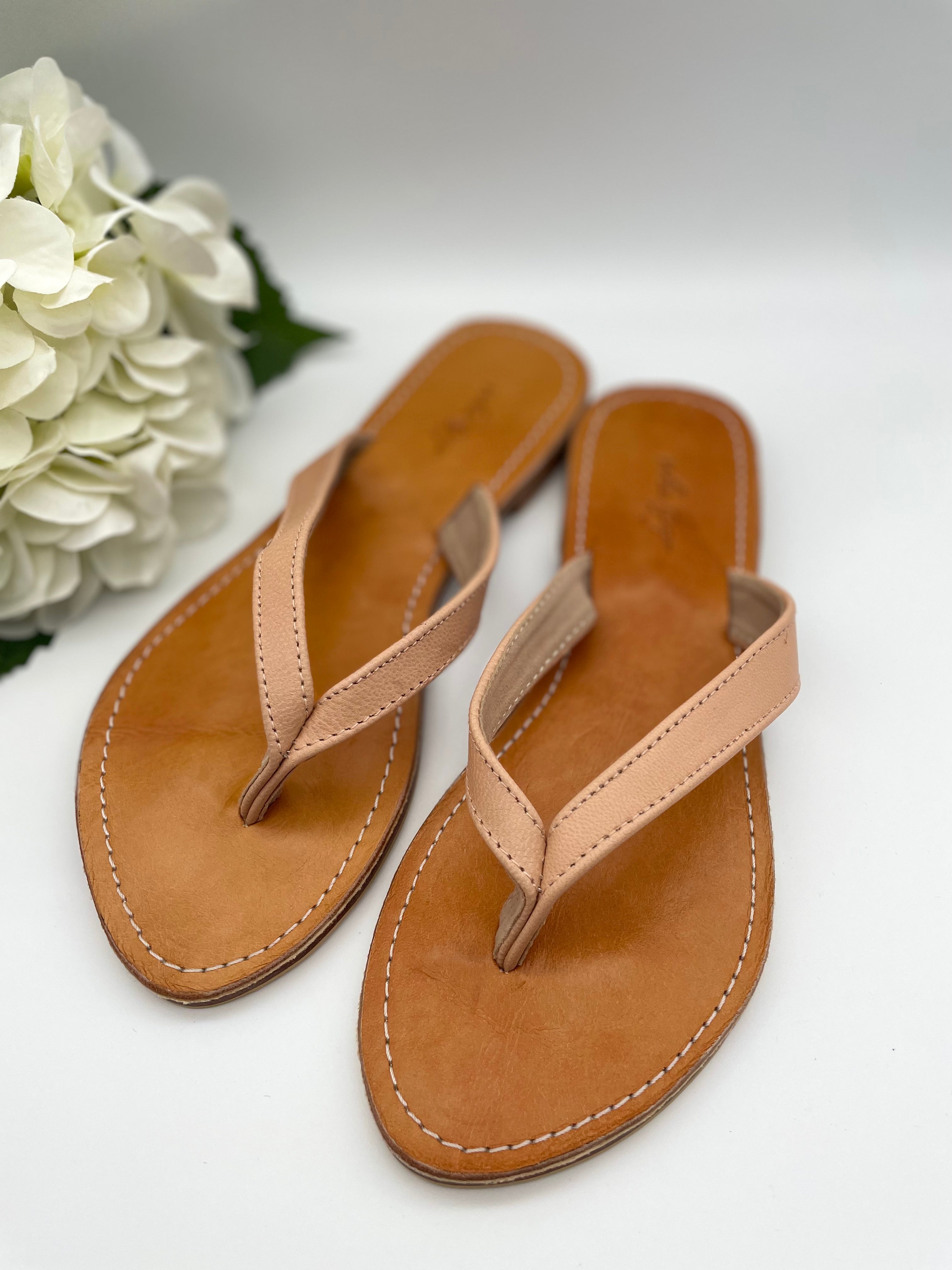 Nude Leather Flip Flops