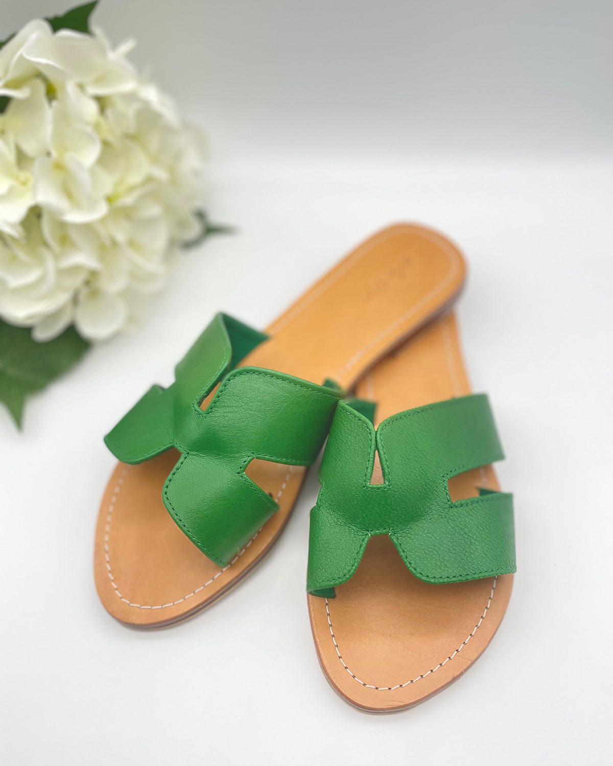Leather Sliders Green