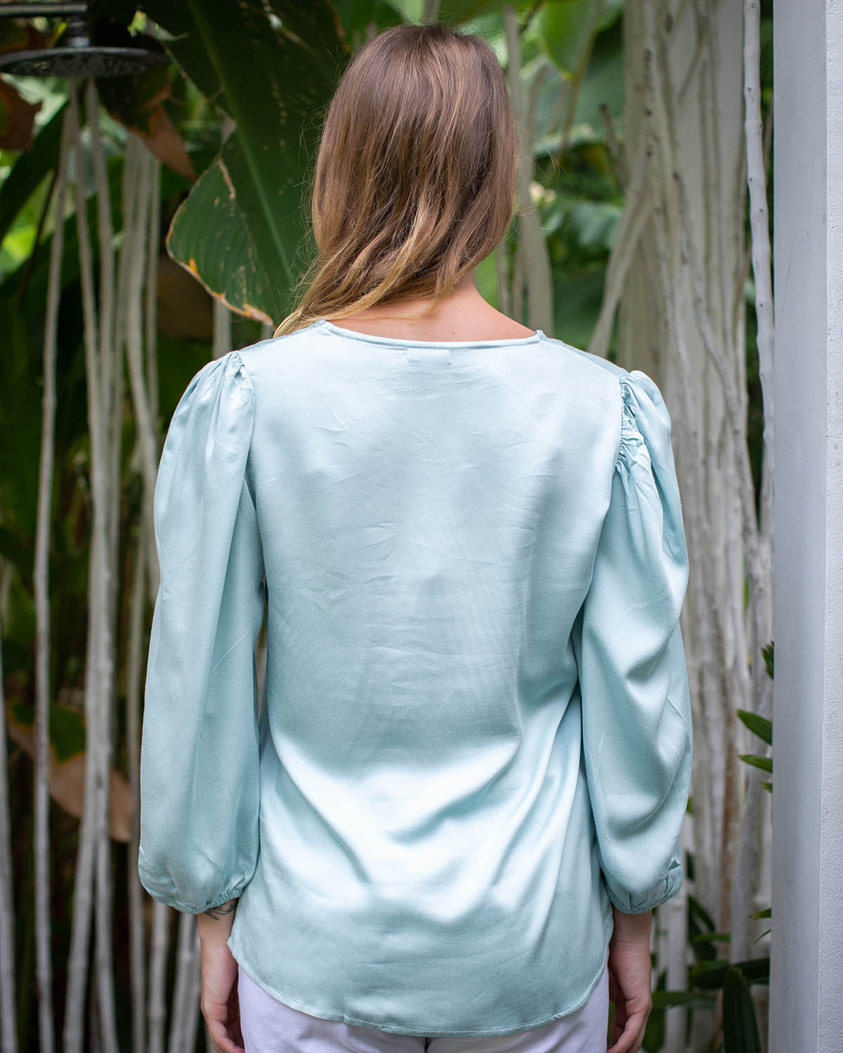 Lyra Top - Ice Blue Bamboo Satin