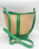 Green Woven/Leather Bucket Bag