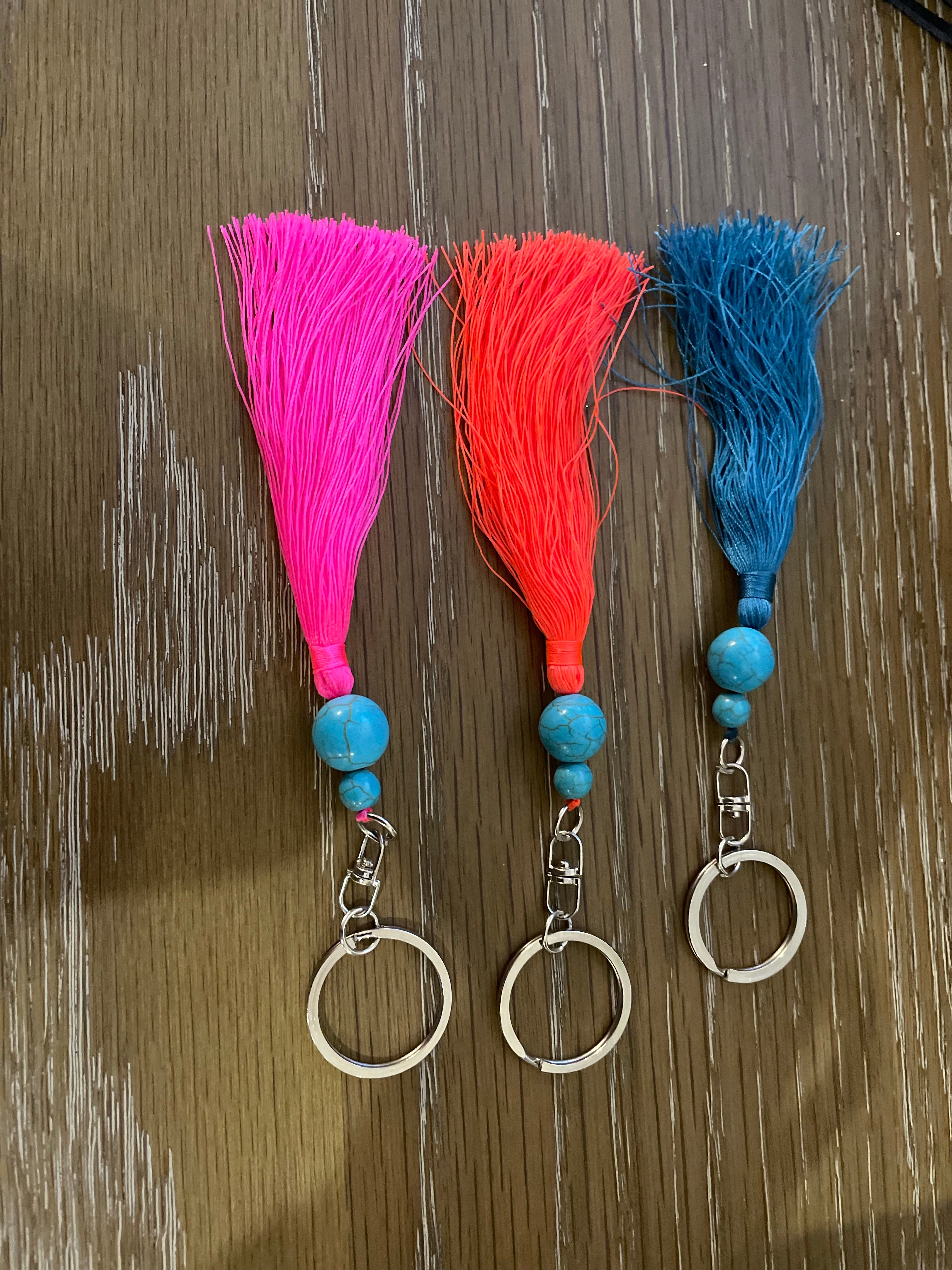 Blue Bead Tassel Keyring