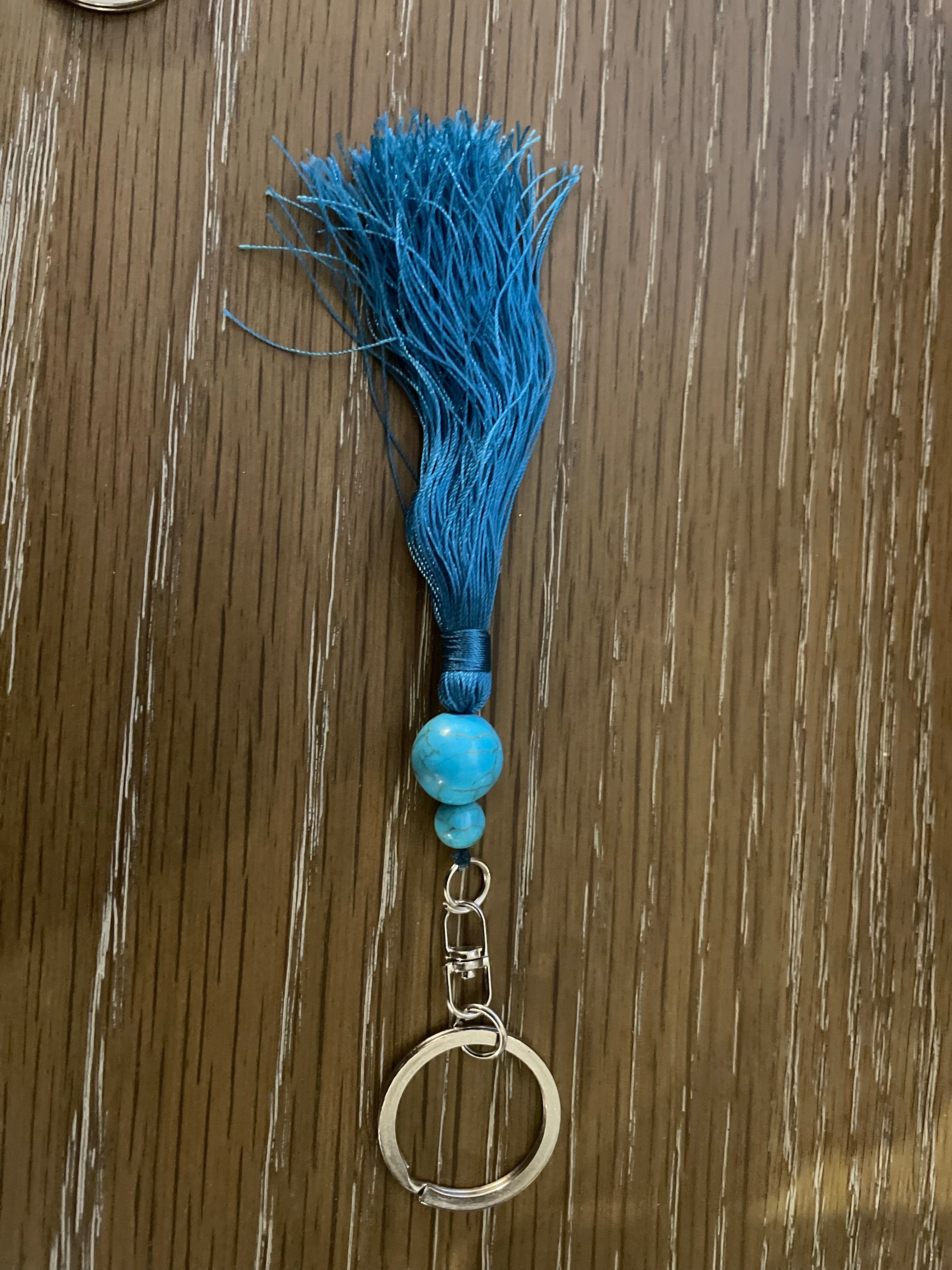 Blue Bead Tassel Keyring