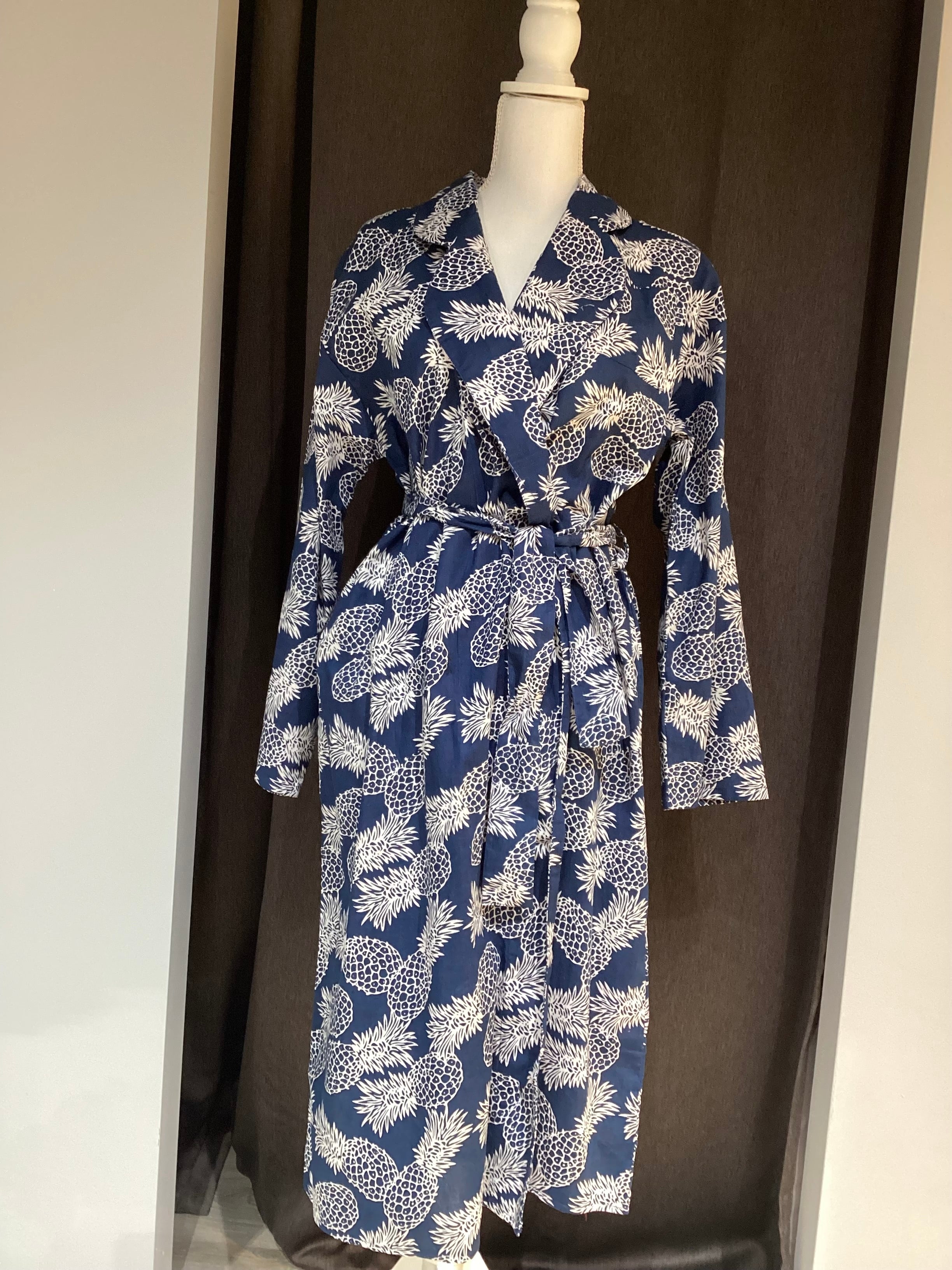 Cassie Long Robe - Navy Pineapple