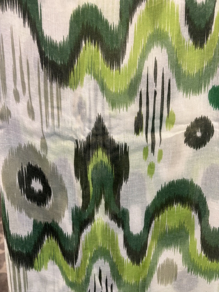 Green/Khaki Ikat Wave Tassel Scarf