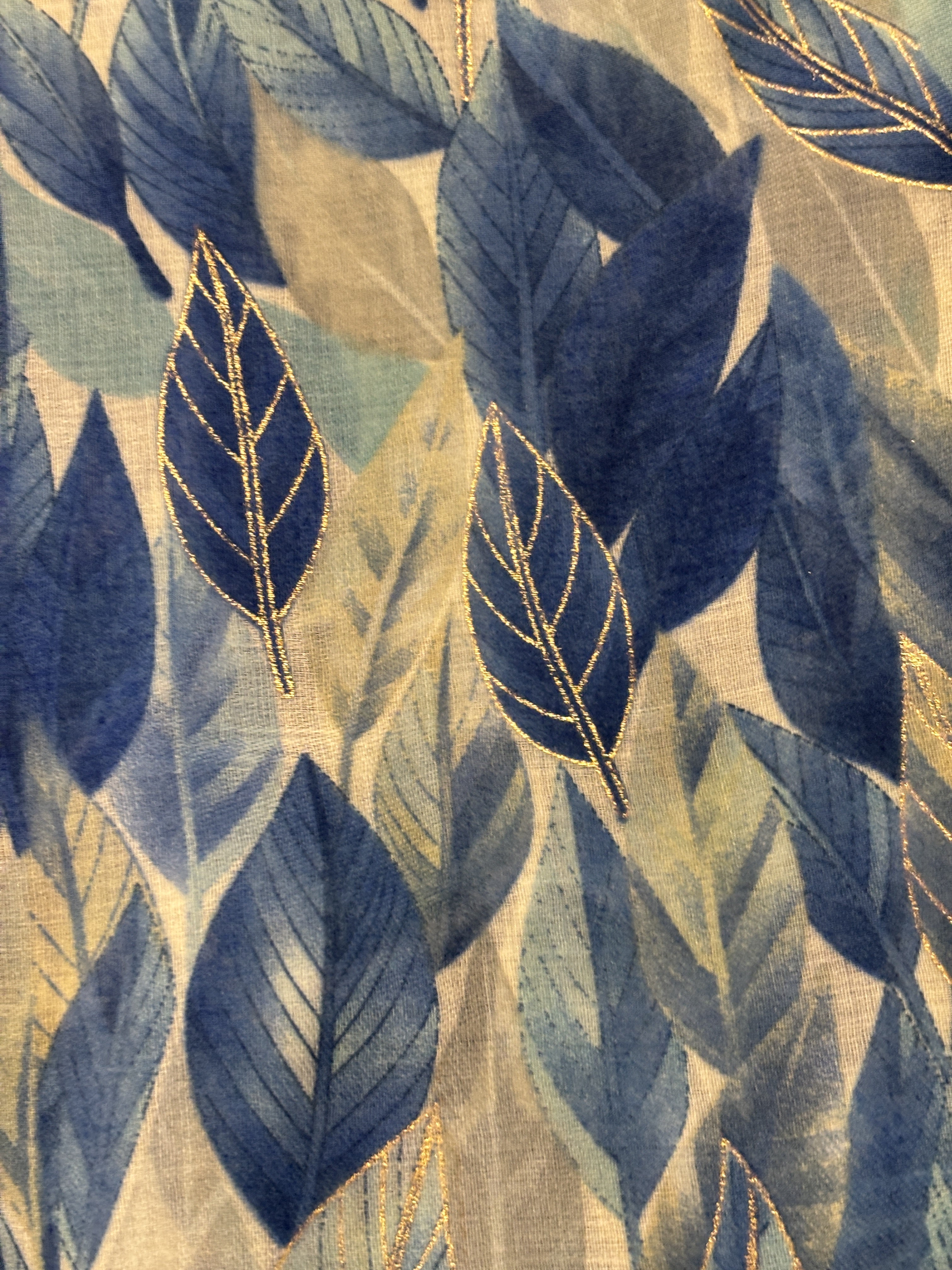Blue Gold Leaves Scarf