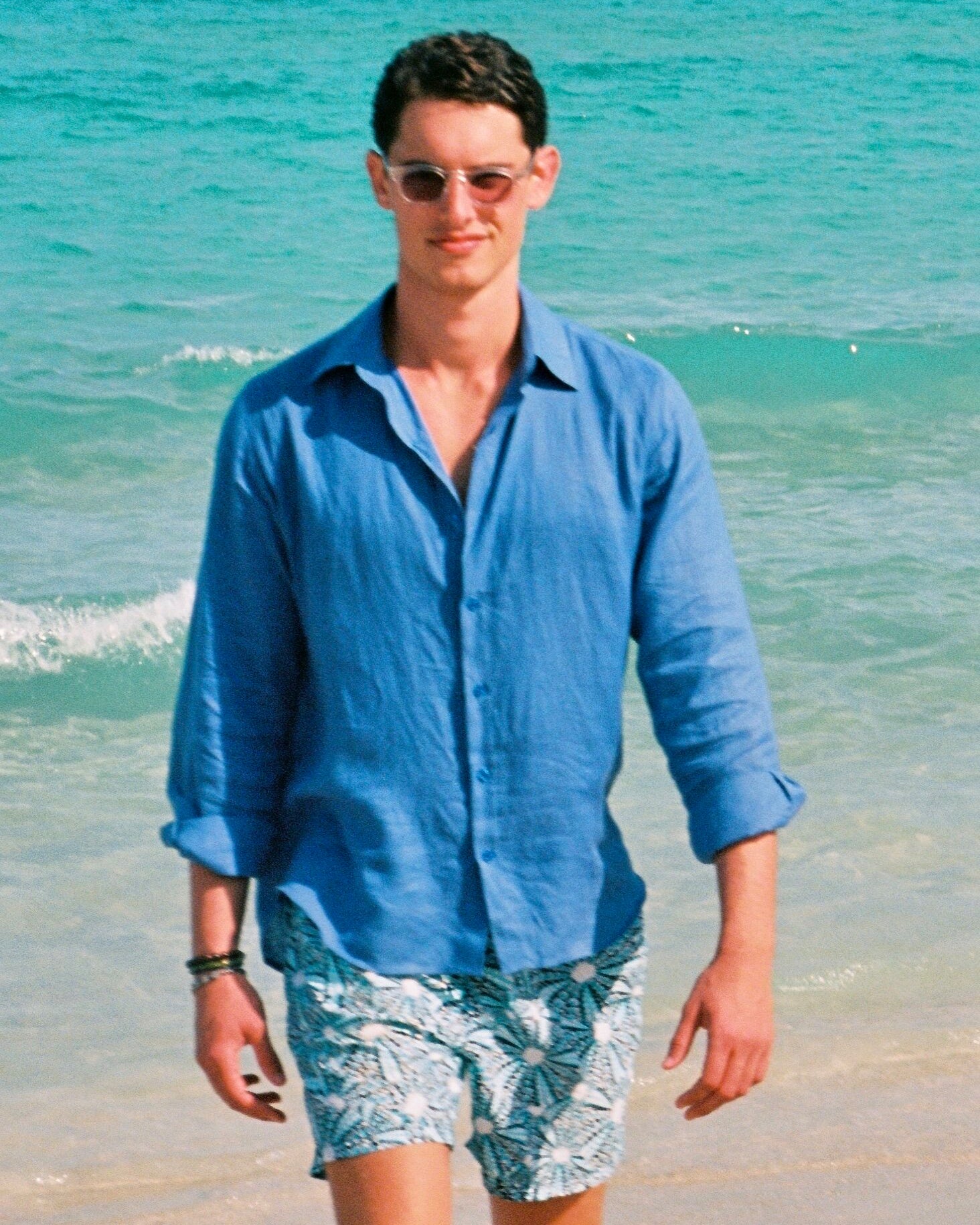 Mustique Men's Linen Shirt - Lapis
