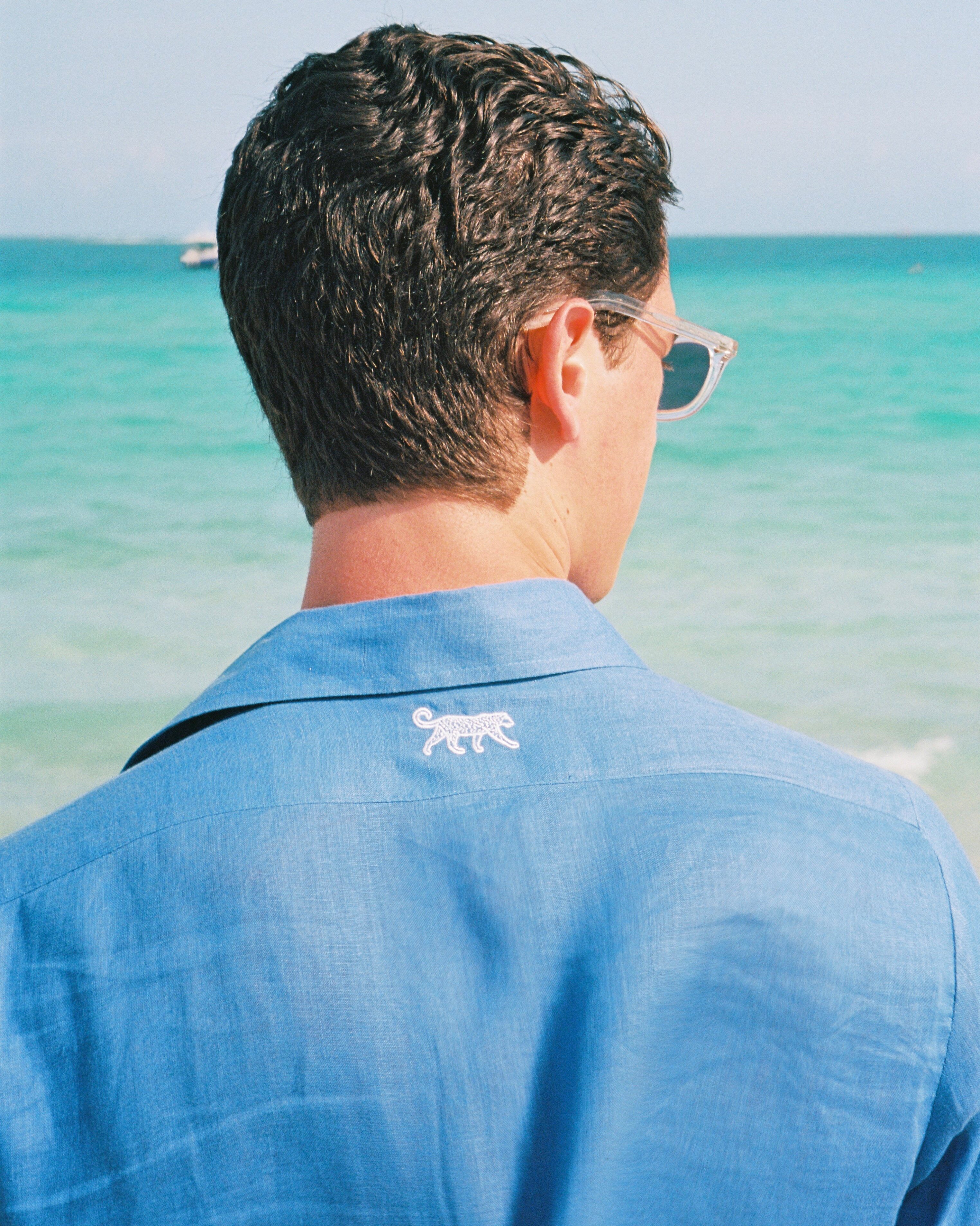 Mustique Men's Linen Shirt - Lapis