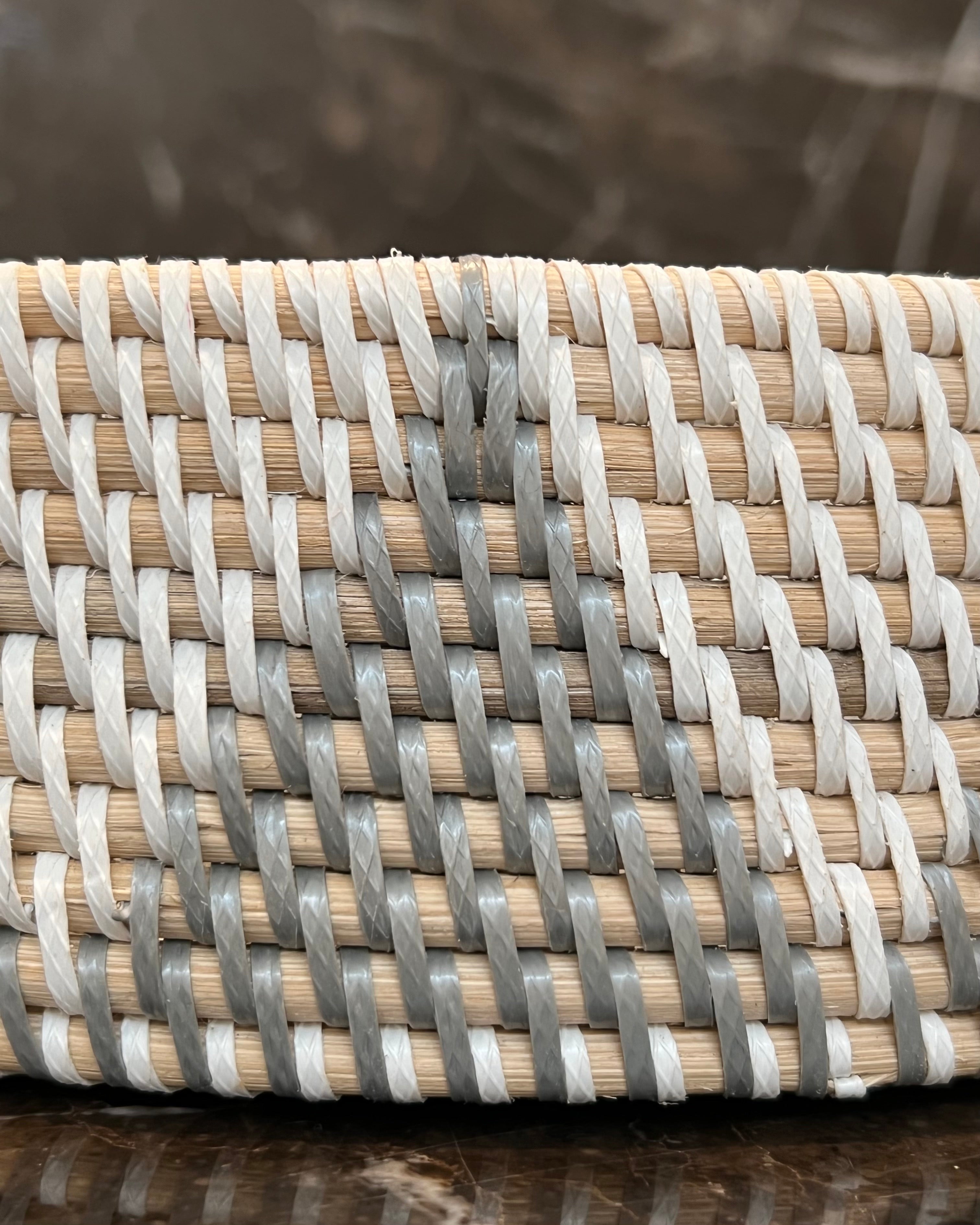 Round White and Grey Rattan Tray