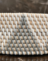 Round White and Grey Rattan Tray
