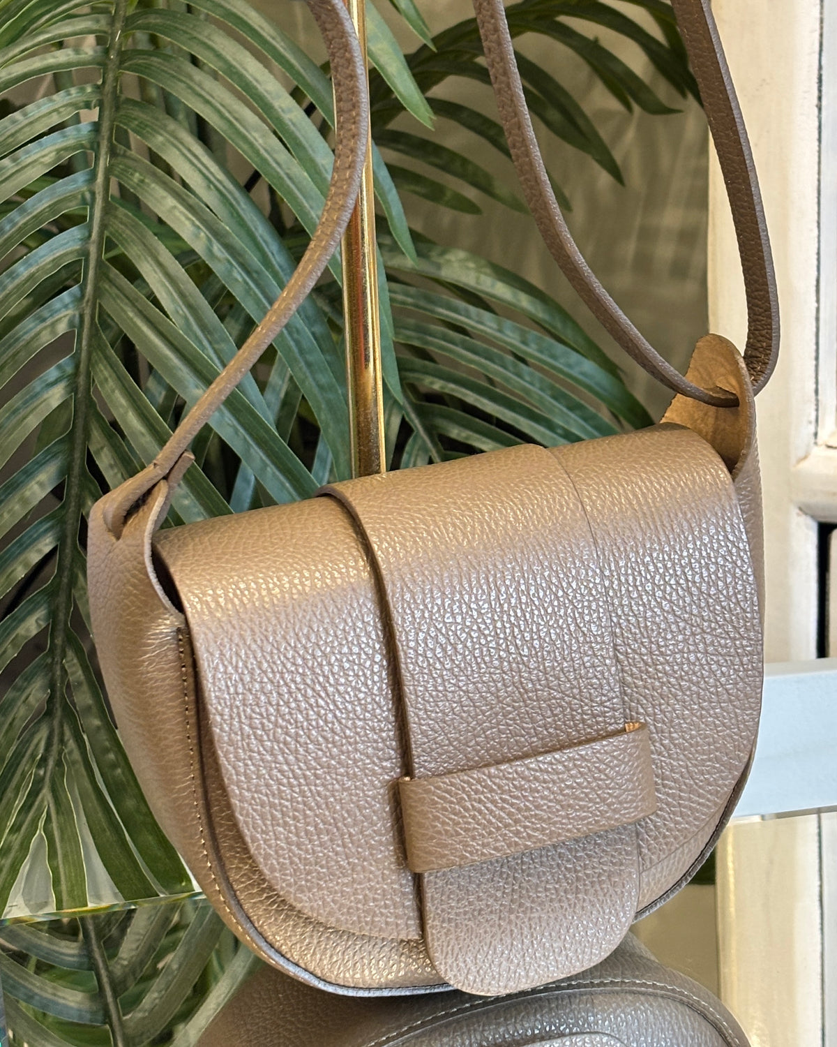 Celano Leather Saddle Bag - Taupe