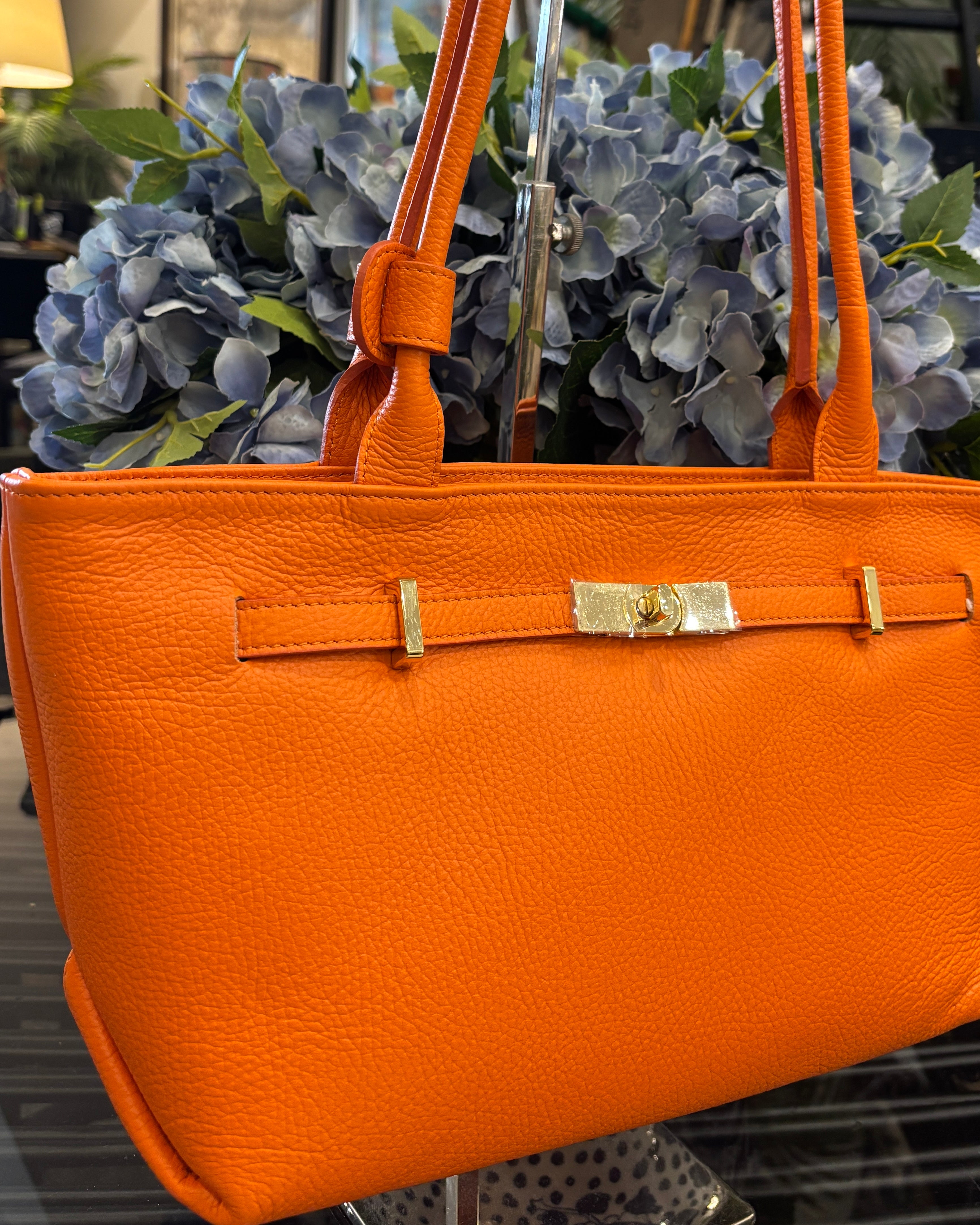 Corina Leather Shoulder Tote - Orange