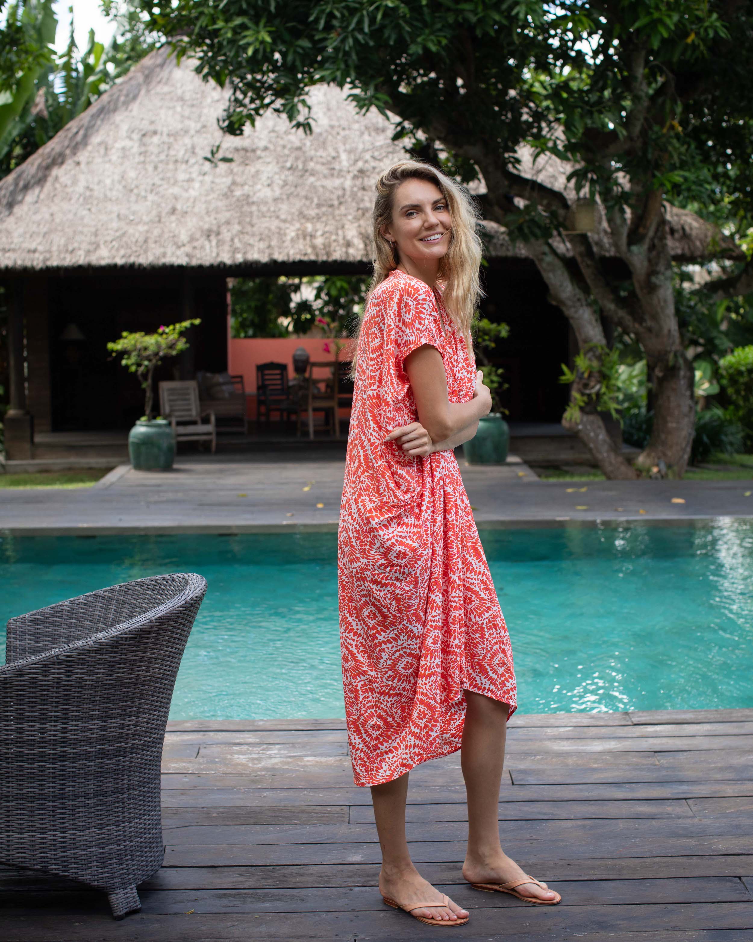 Thea Kaftan - Orange Flower Burst