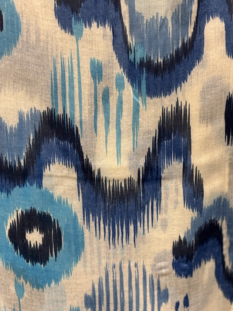 Aqua & Blue Ikat Wave Tassel Scarf