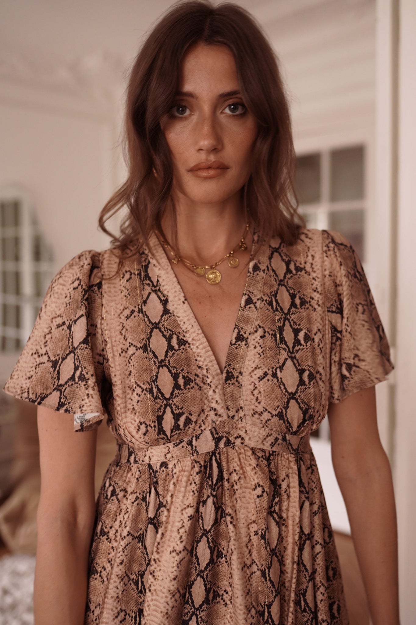 Ines Dress - Neutral/Gold Snake