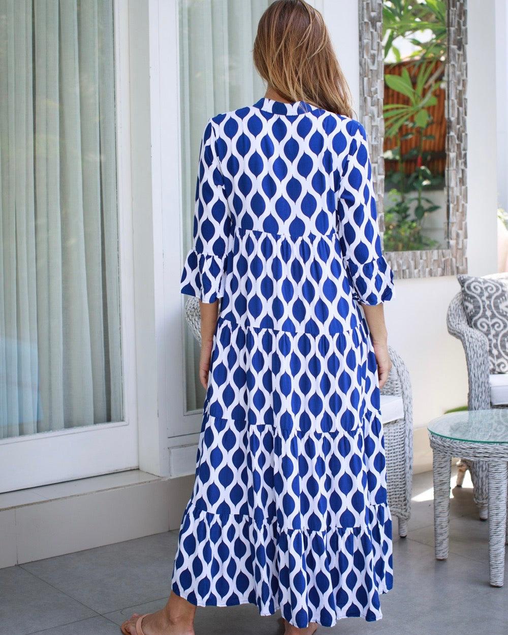 Annika Dress - Indigo London Trellis