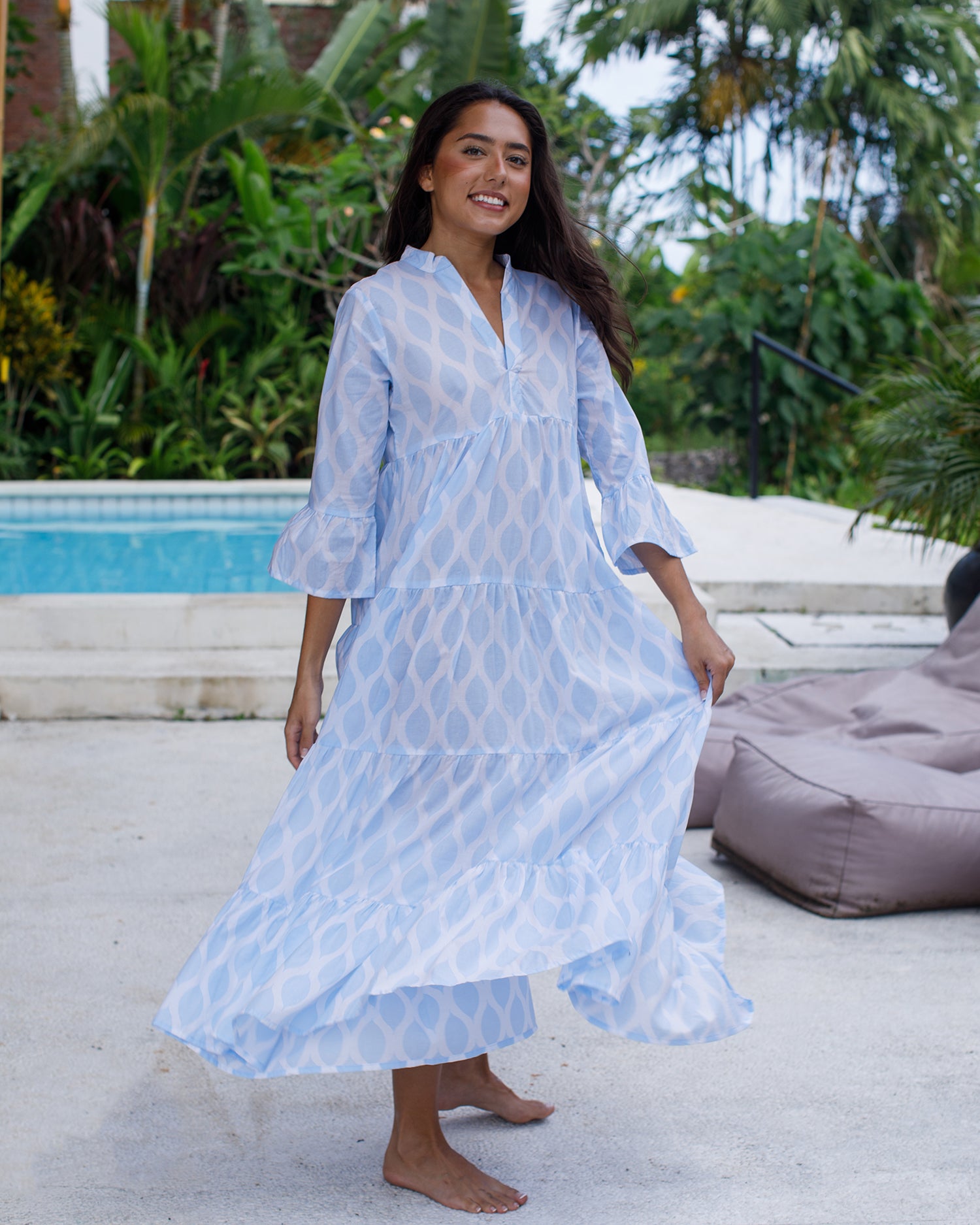 Annika Dress - Alice Blue London Trellis