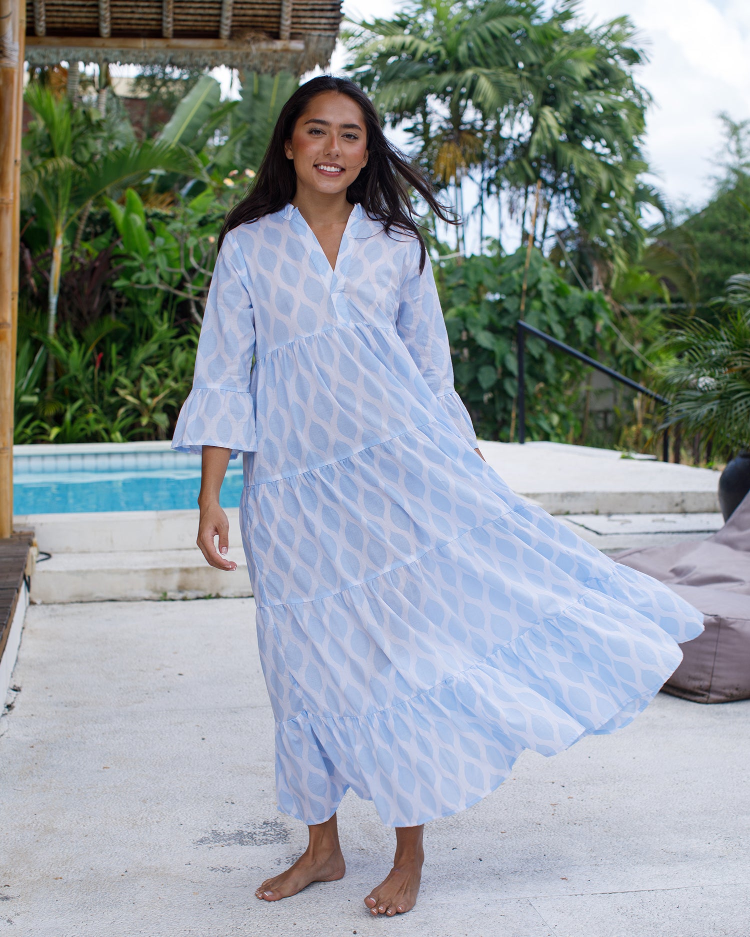 Annika Dress - Alice Blue London Trellis