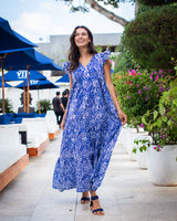 Astrid Long Dress - Blue Leaf Cotton