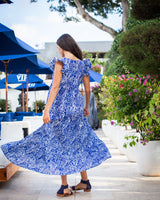 Astrid Long Dress - Blue Leaf Cotton