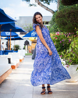 Astrid Long Dress - Blue Leaf Cotton