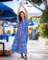 Astrid Long Dress - Blue Leaf Cotton